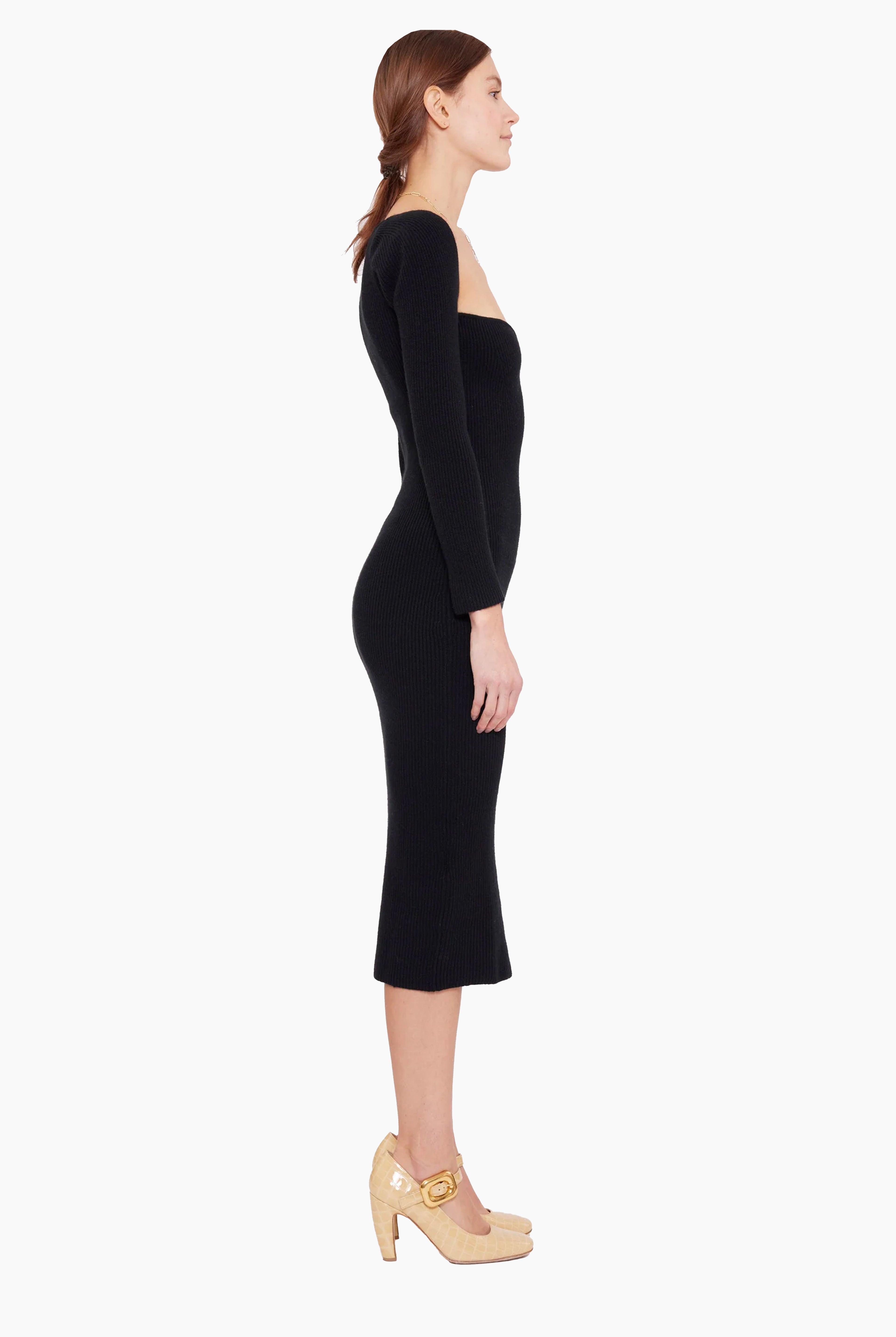 Coco cashmere Dress With Scarf - Black – side view