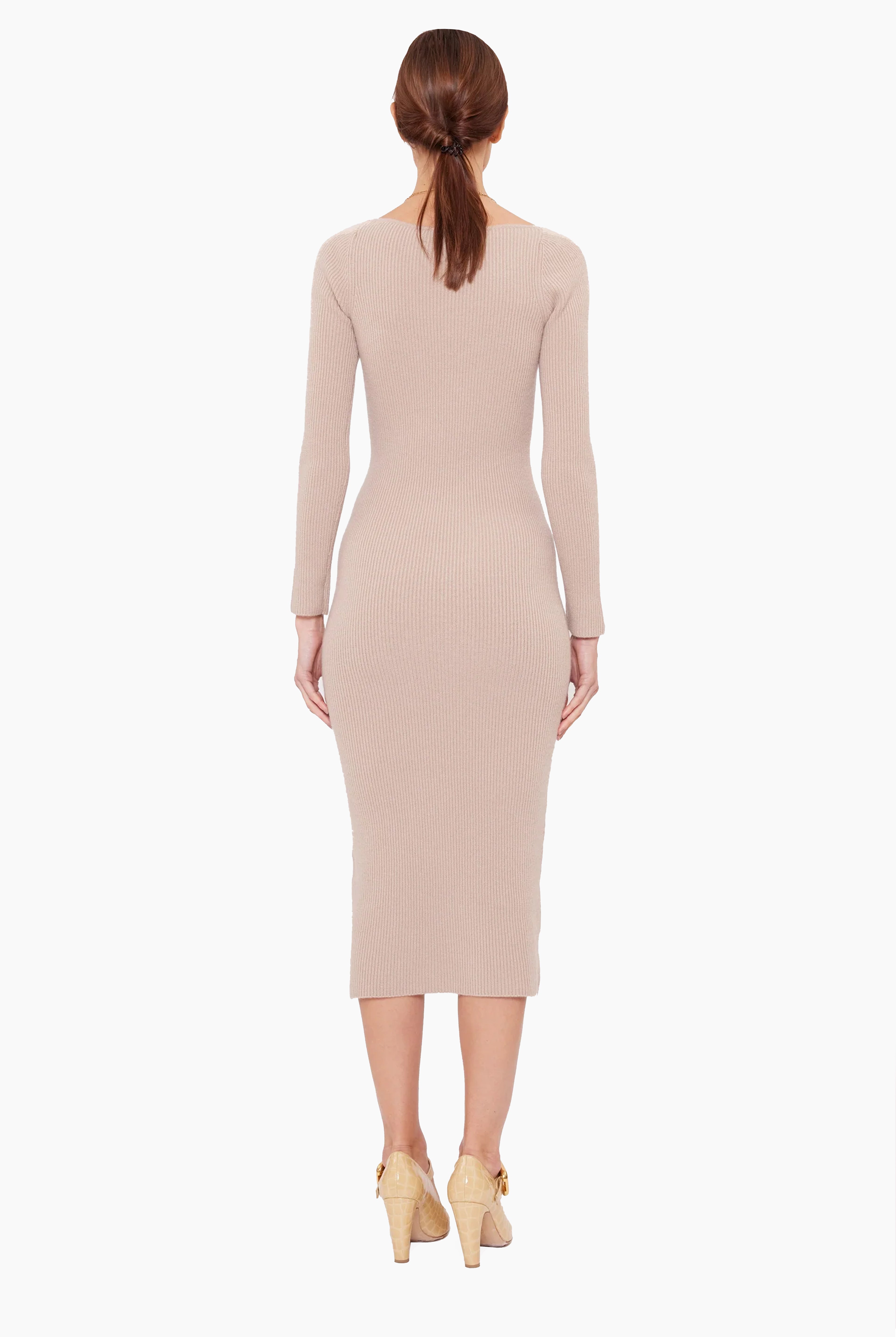 Coco cashmere Dress With Scarf - Fawn – back view