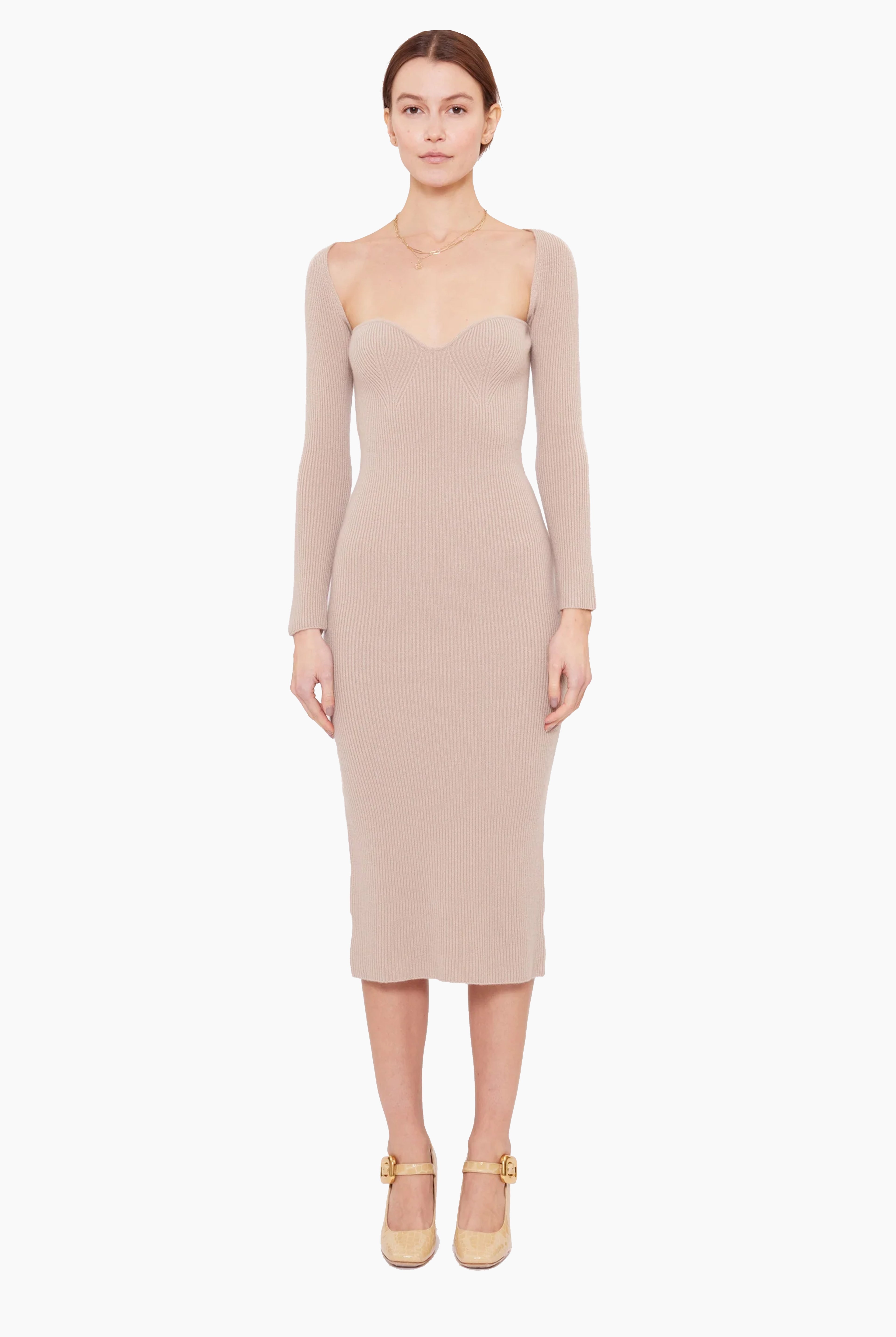 Coco cashmere Dress With Scarf - Fawn – front view