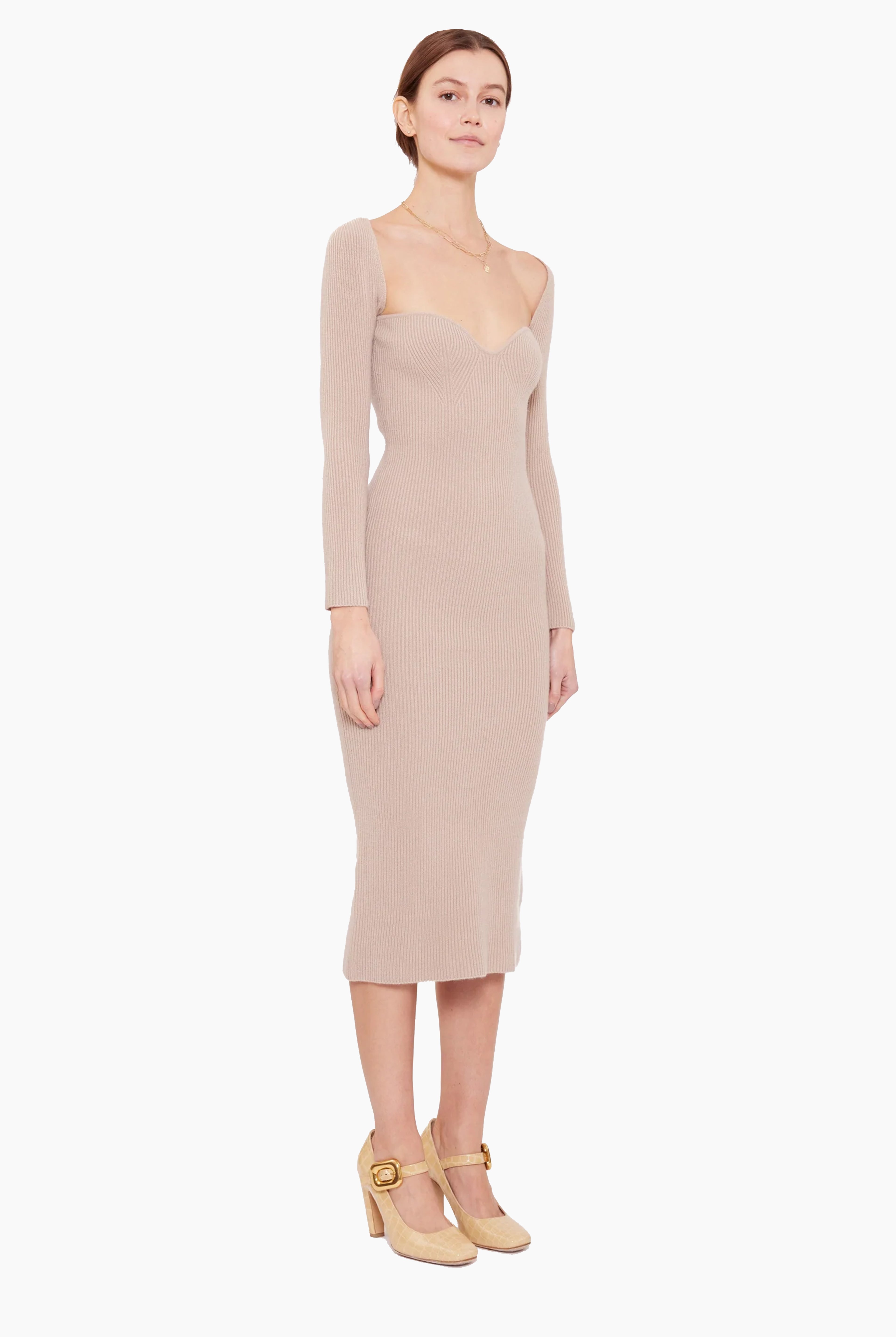 Coco cashmere Dress With Scarf - Fawn – side view