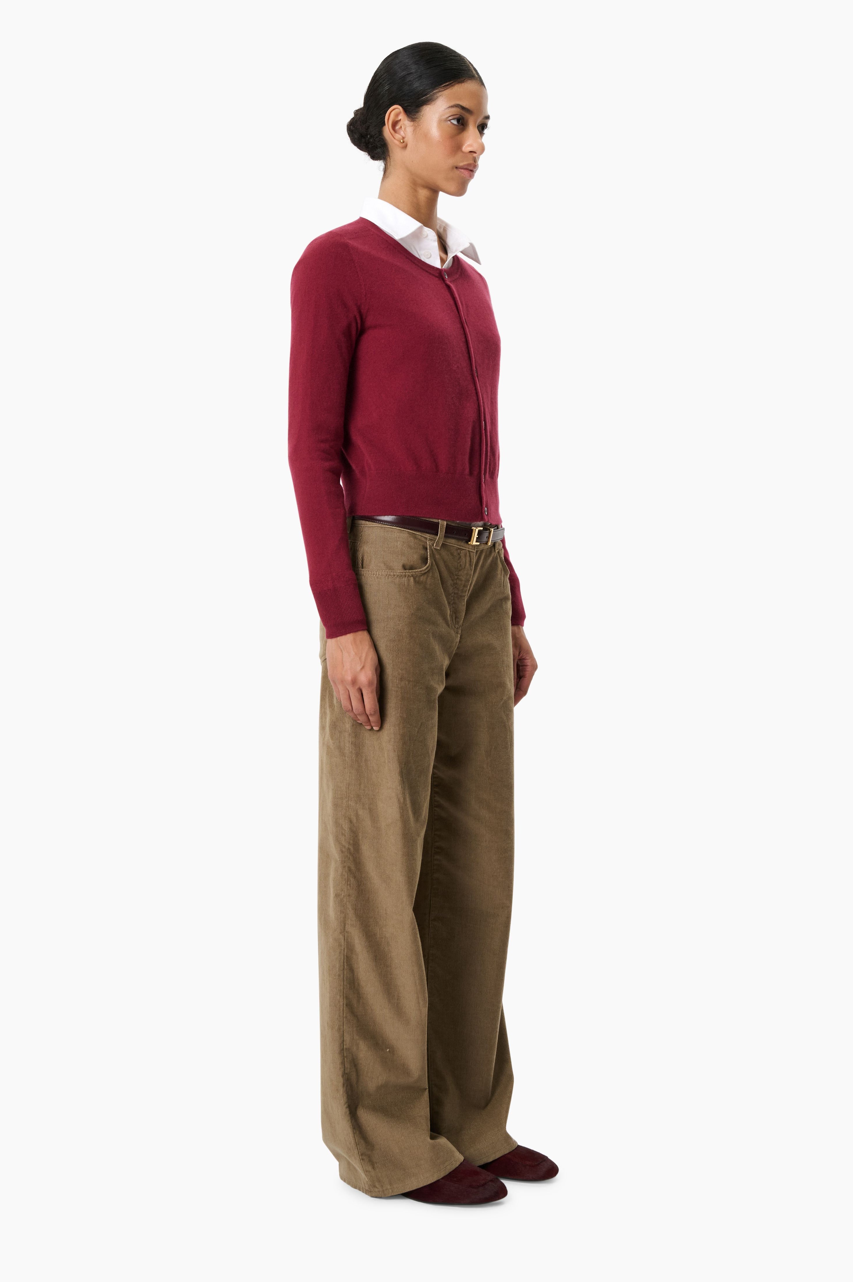 Bea cashmere Cardigan - Maroon – side view
