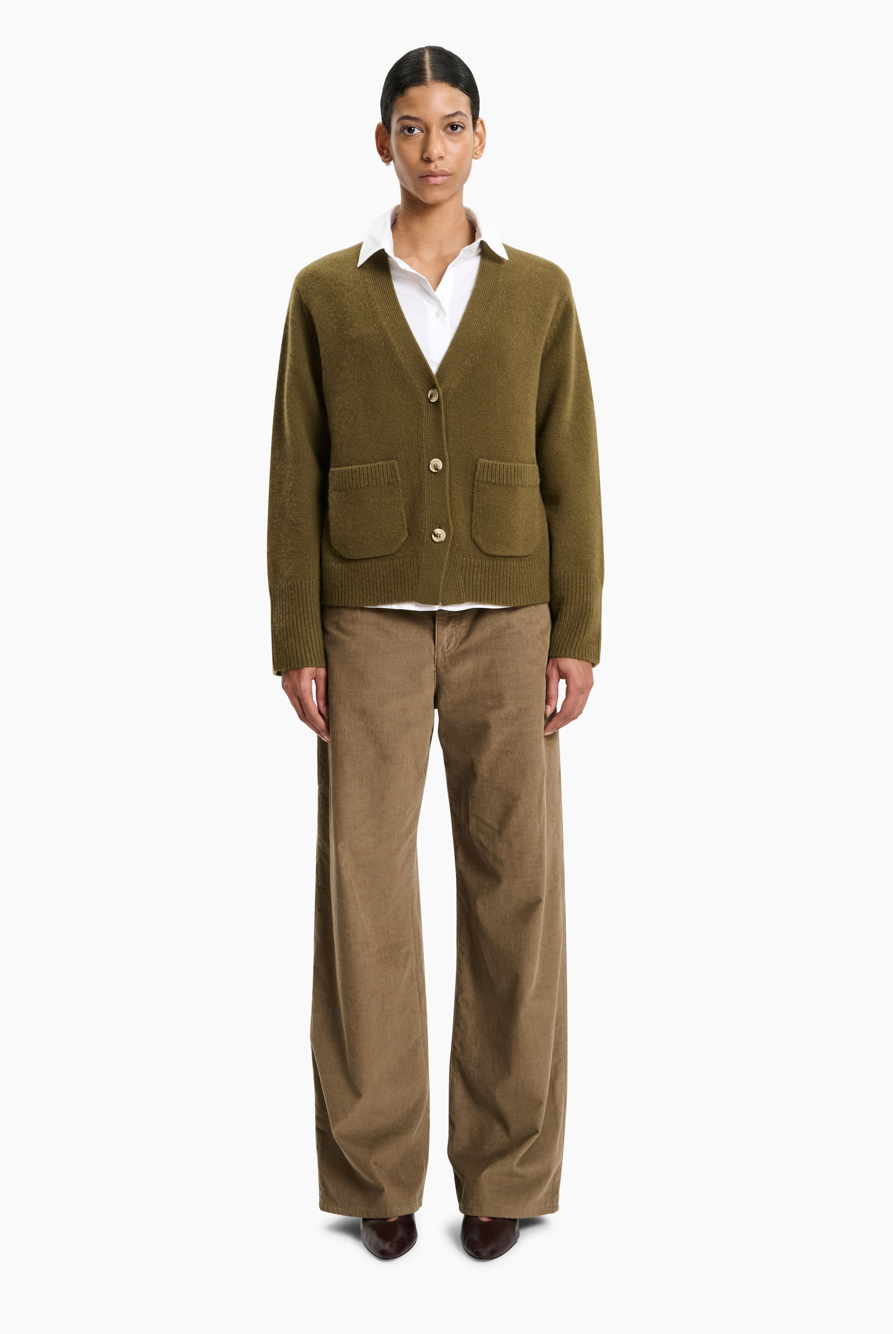 Janelle cashmere Cardigan - Highland Moss – front view