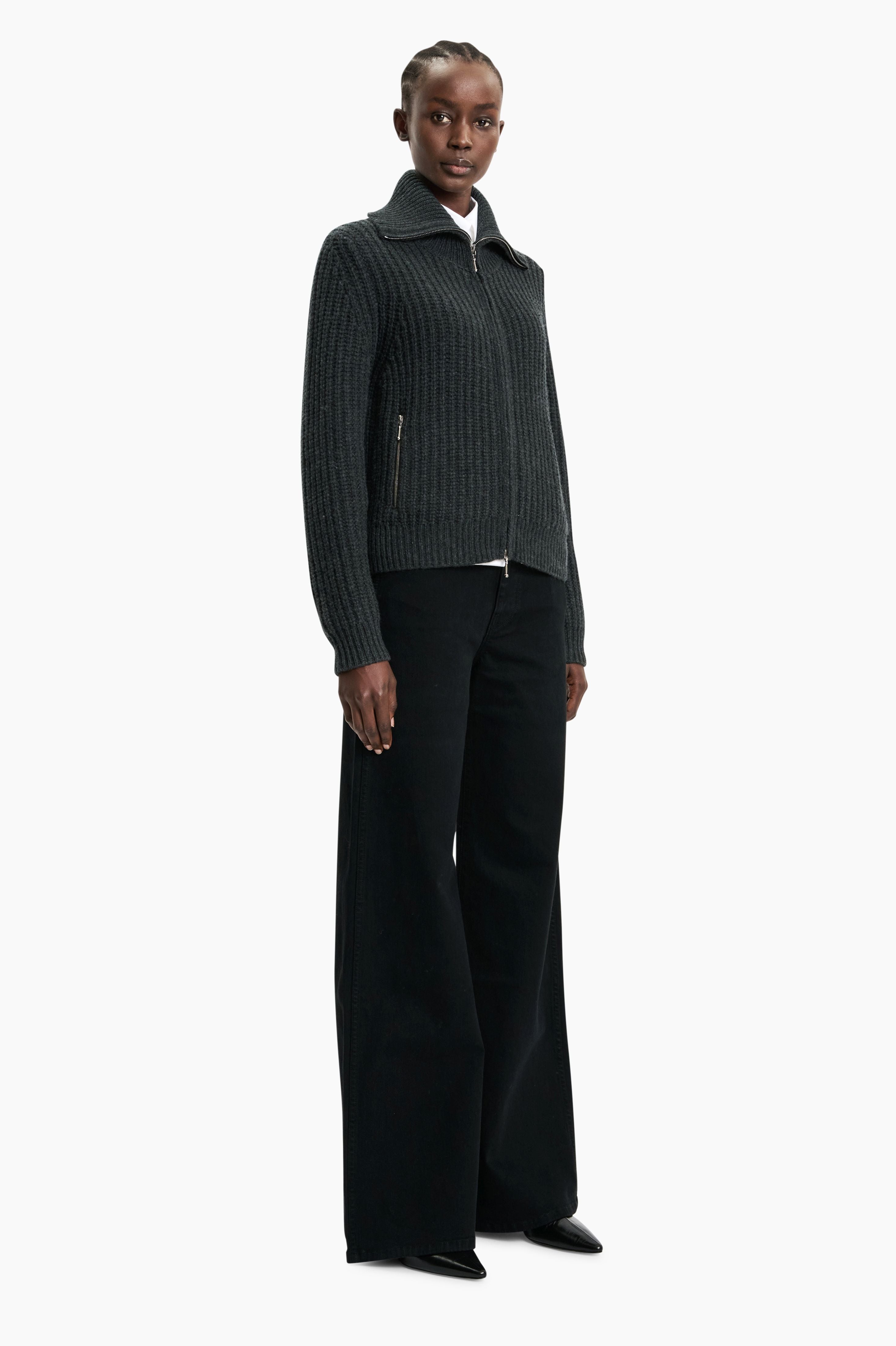 Irina cashmere Cardigan - Dark Charcoal – side view