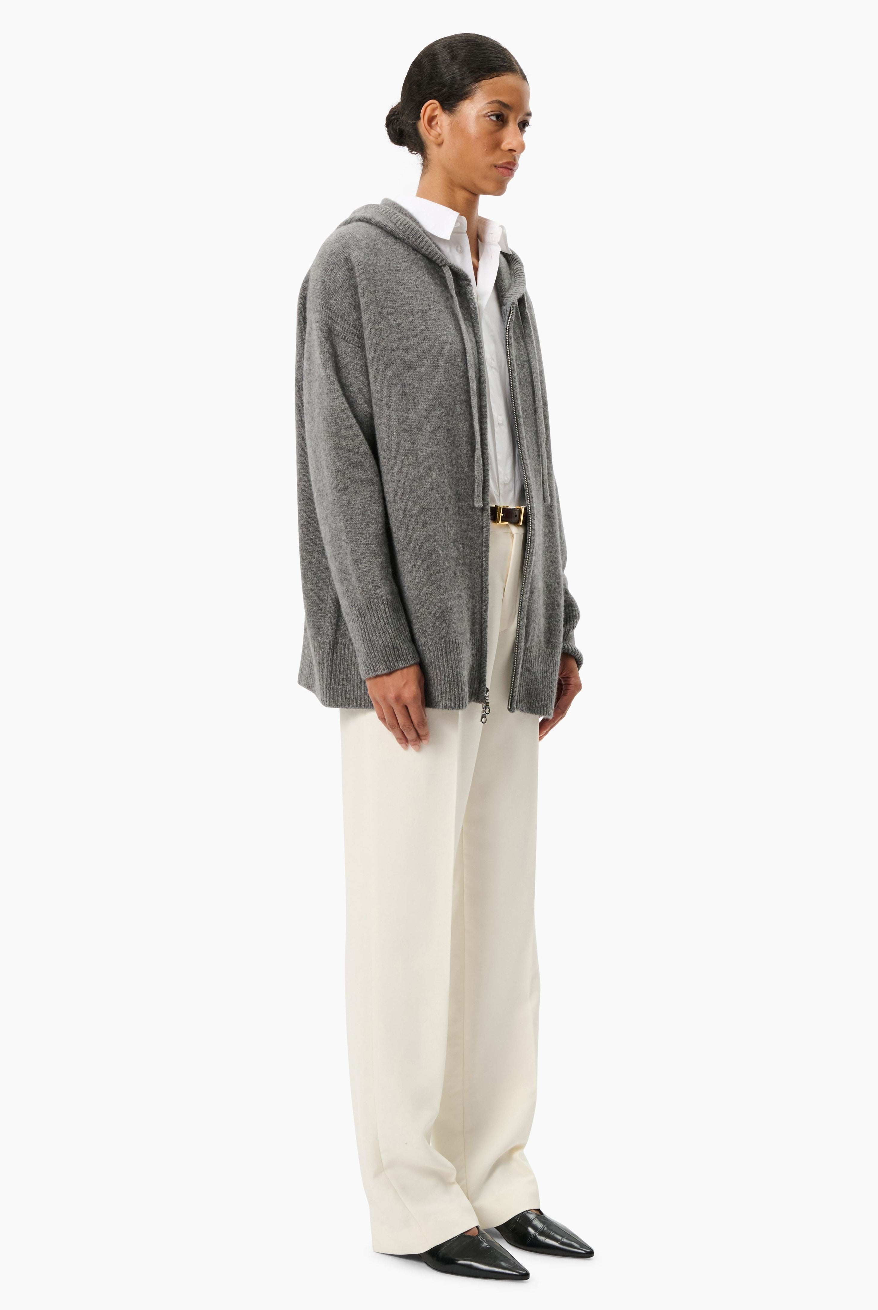 Isolde cashmere Cardigan - Granite Marl – side view