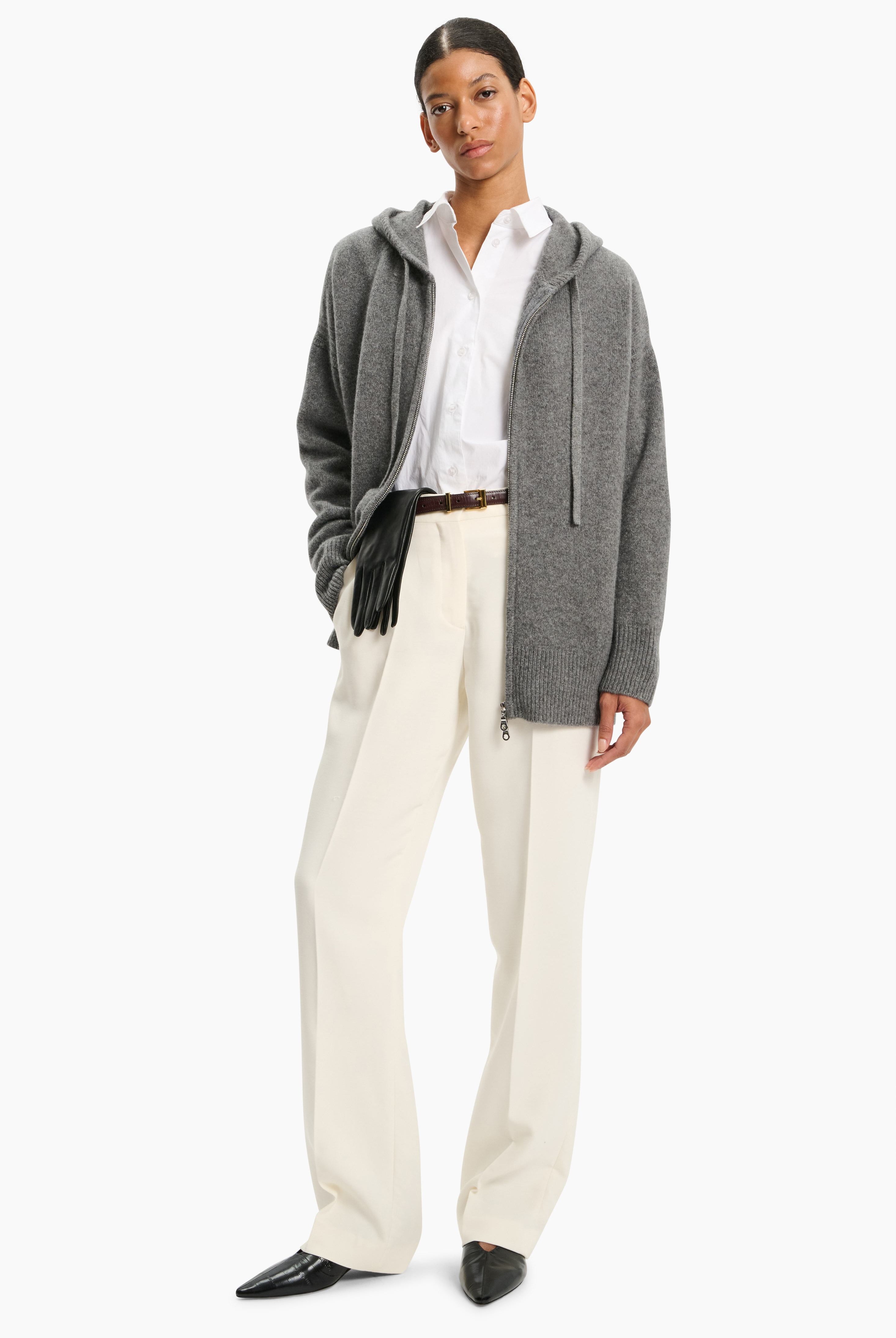Isolde cashmere Cardigan - Granite Marl – styling shot