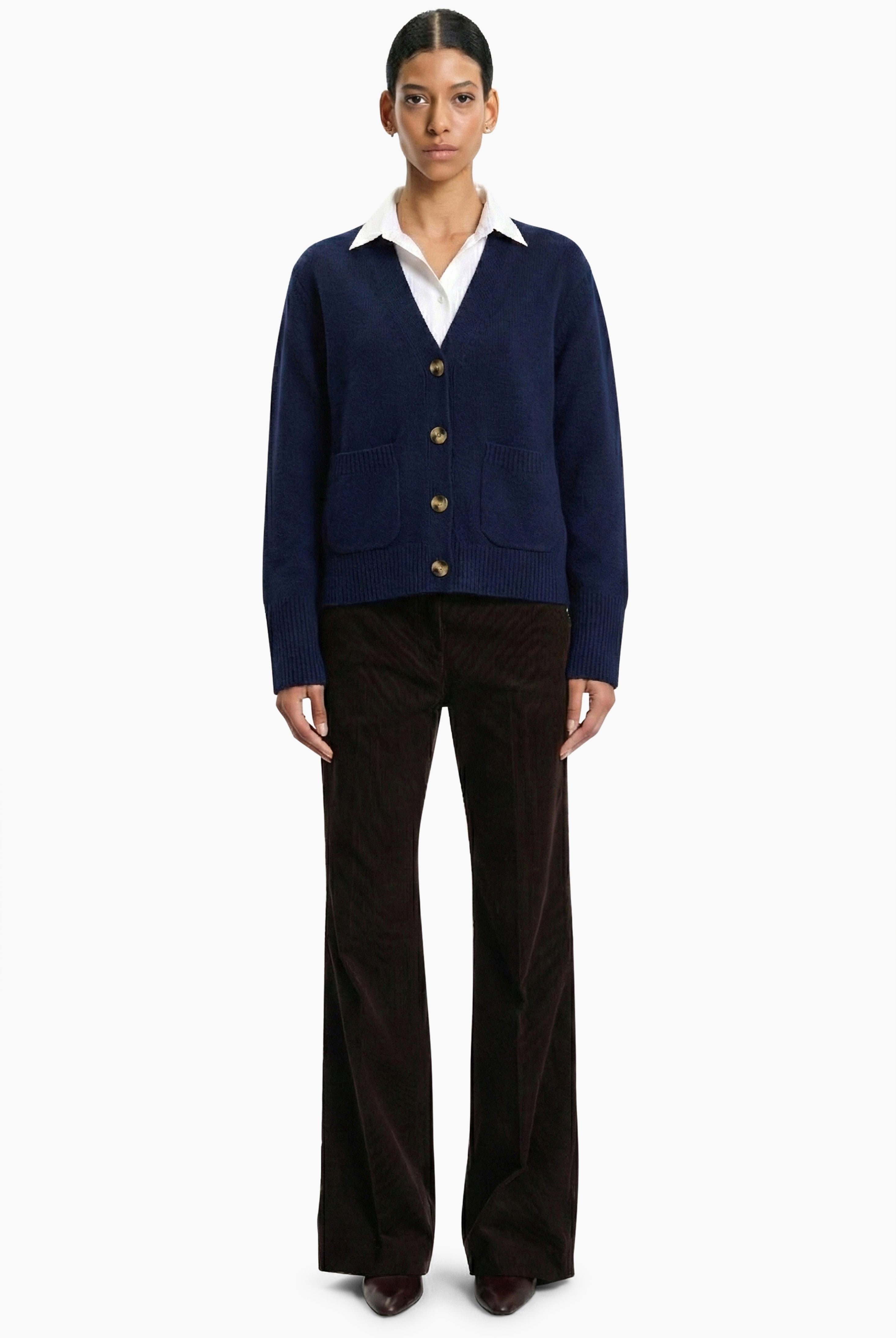 Janelle cashmere Cardigan - Navy – front view