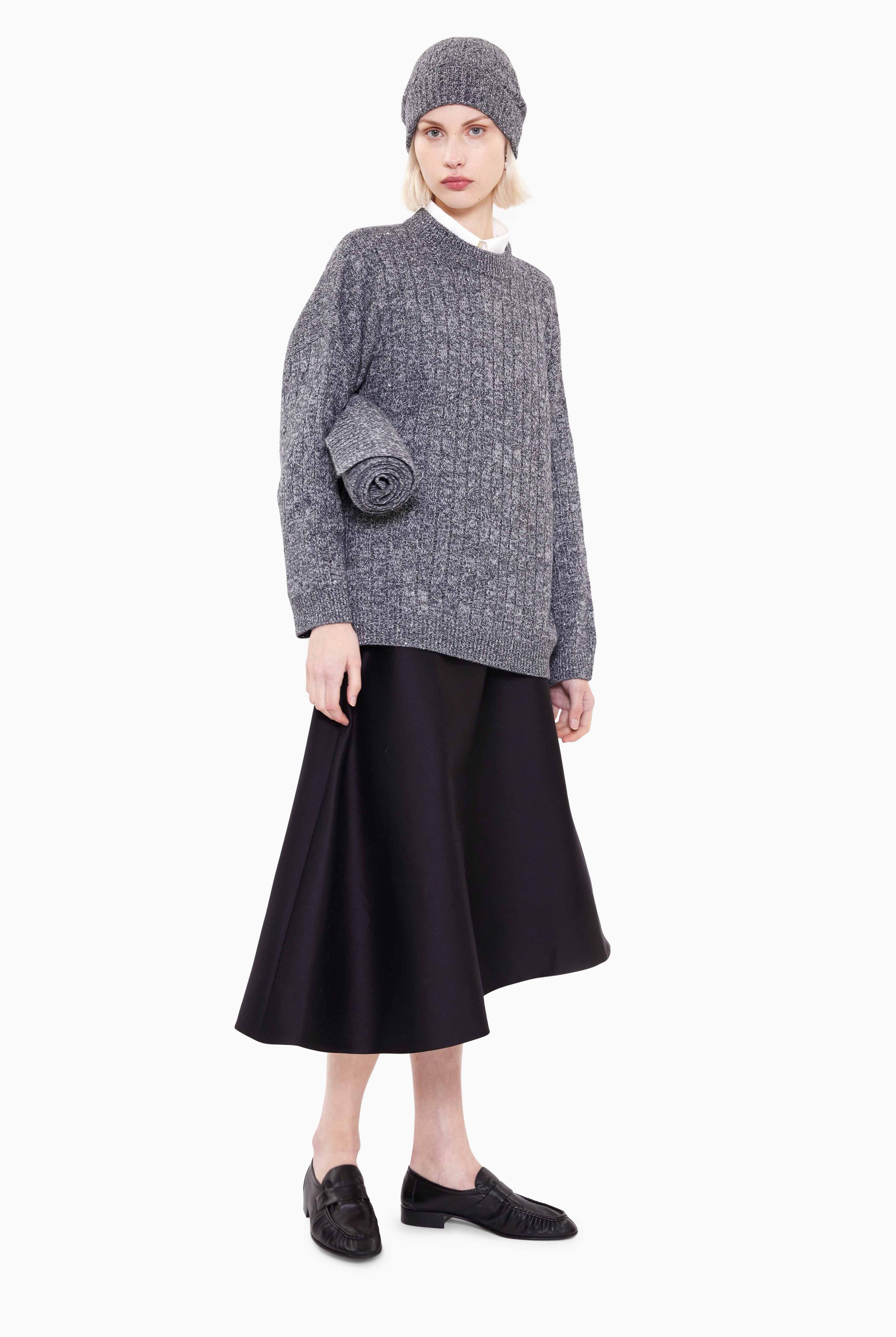Lapland cashmere Scarf - Charcoal with Silver Sequins – styling shot