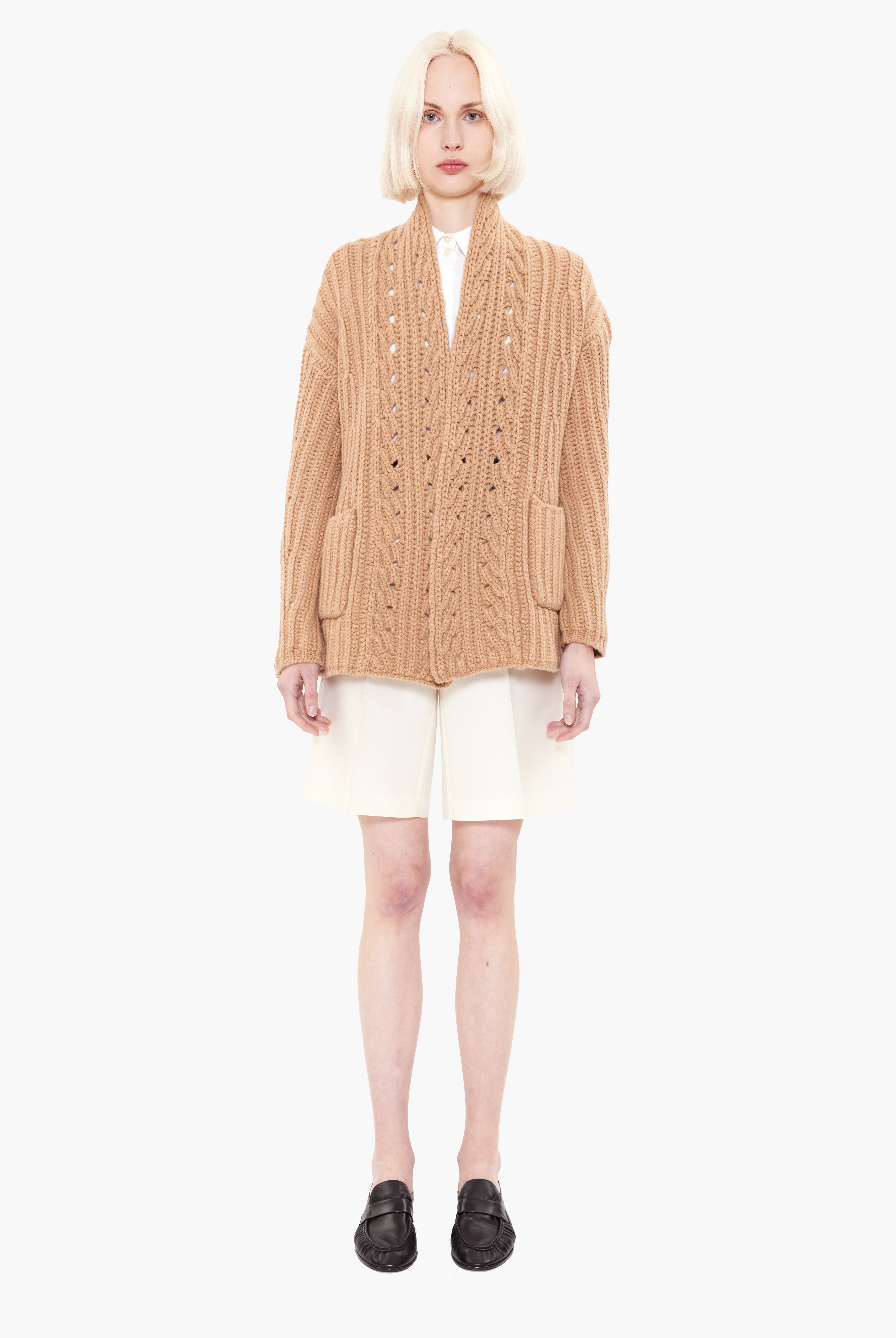 Nottingham cashmere Cardigan - Sahara Brown – front view