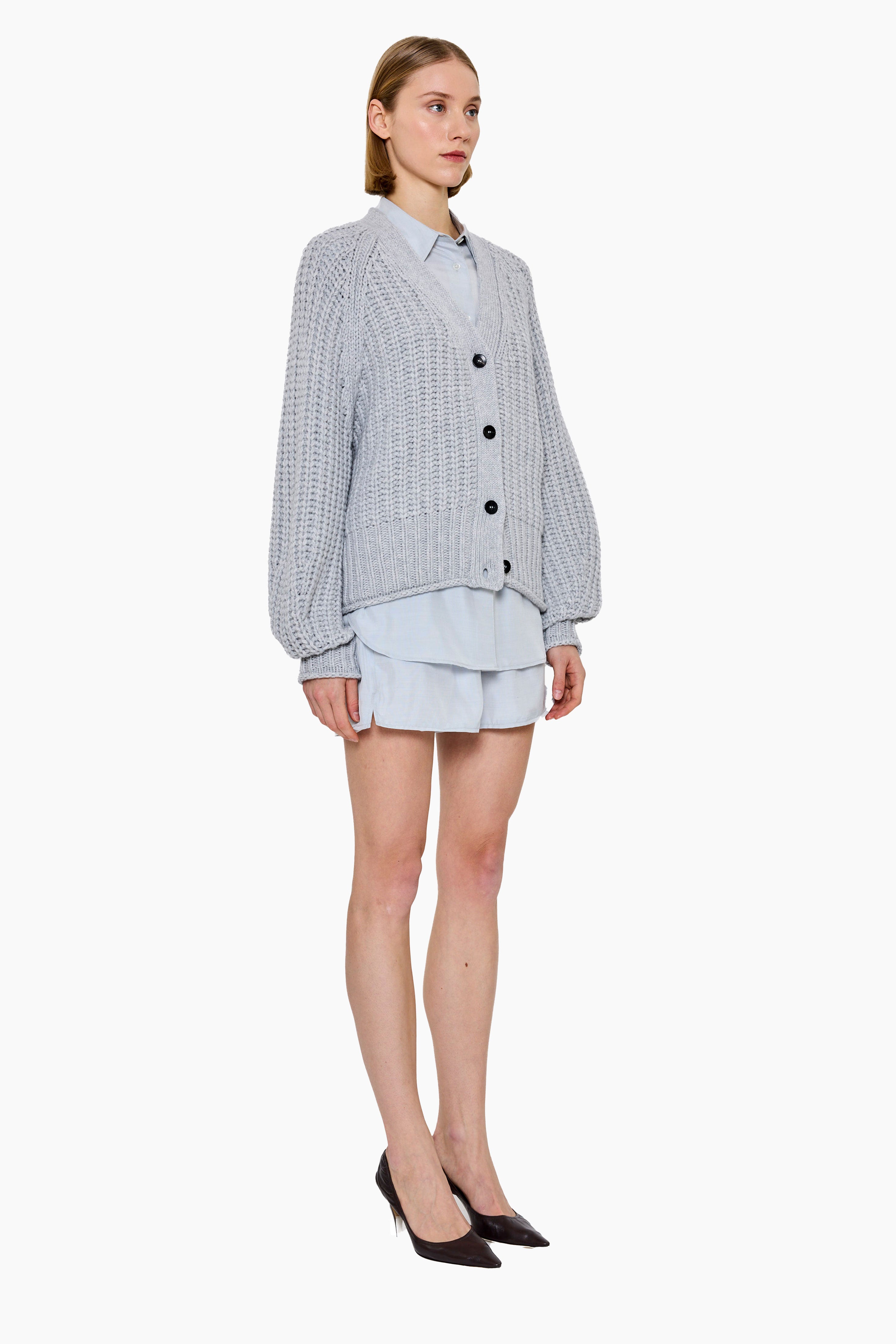 Rotterdam cashmere Cardigan - Husky Grey – side view