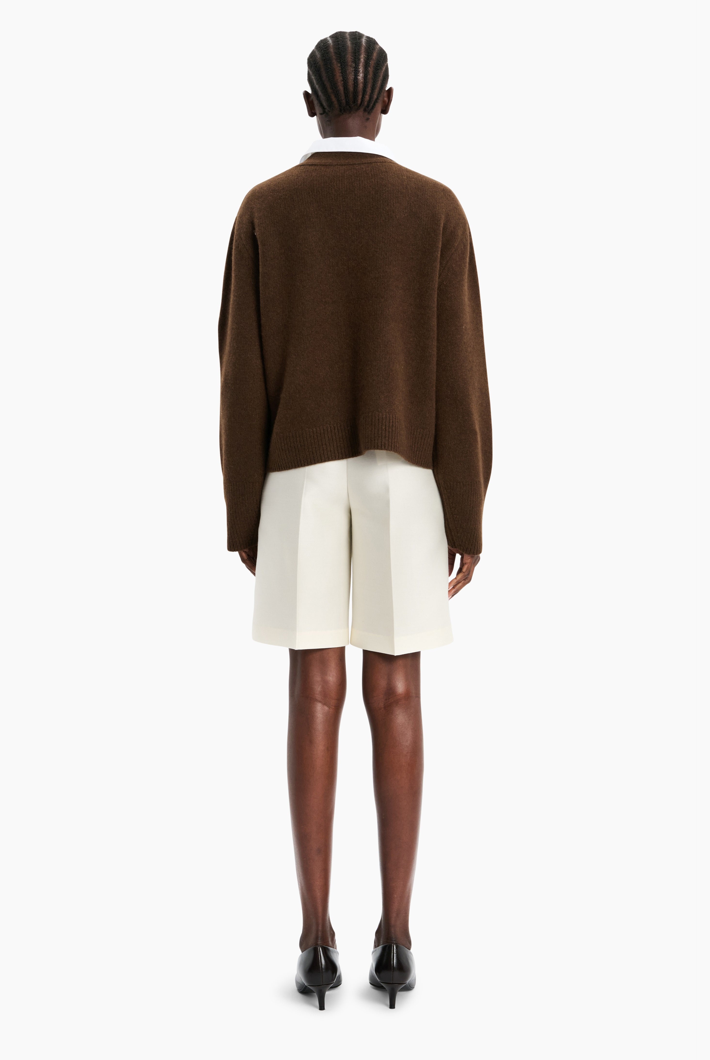Janelle cashmere Cardigan - Brown Chocolate Marl – back view