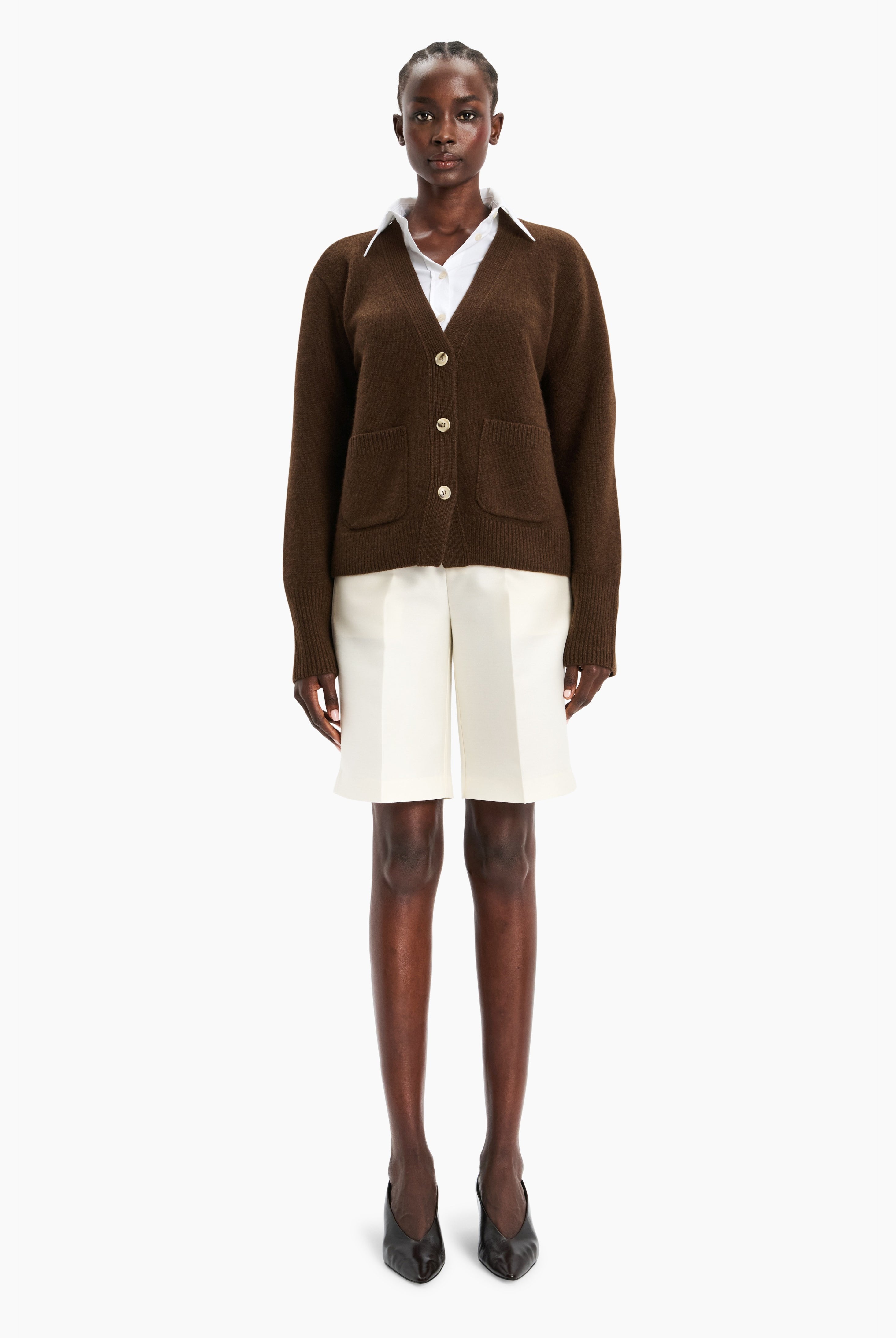 Janelle cashmere Cardigan - Brown Chocolate Marl – front view