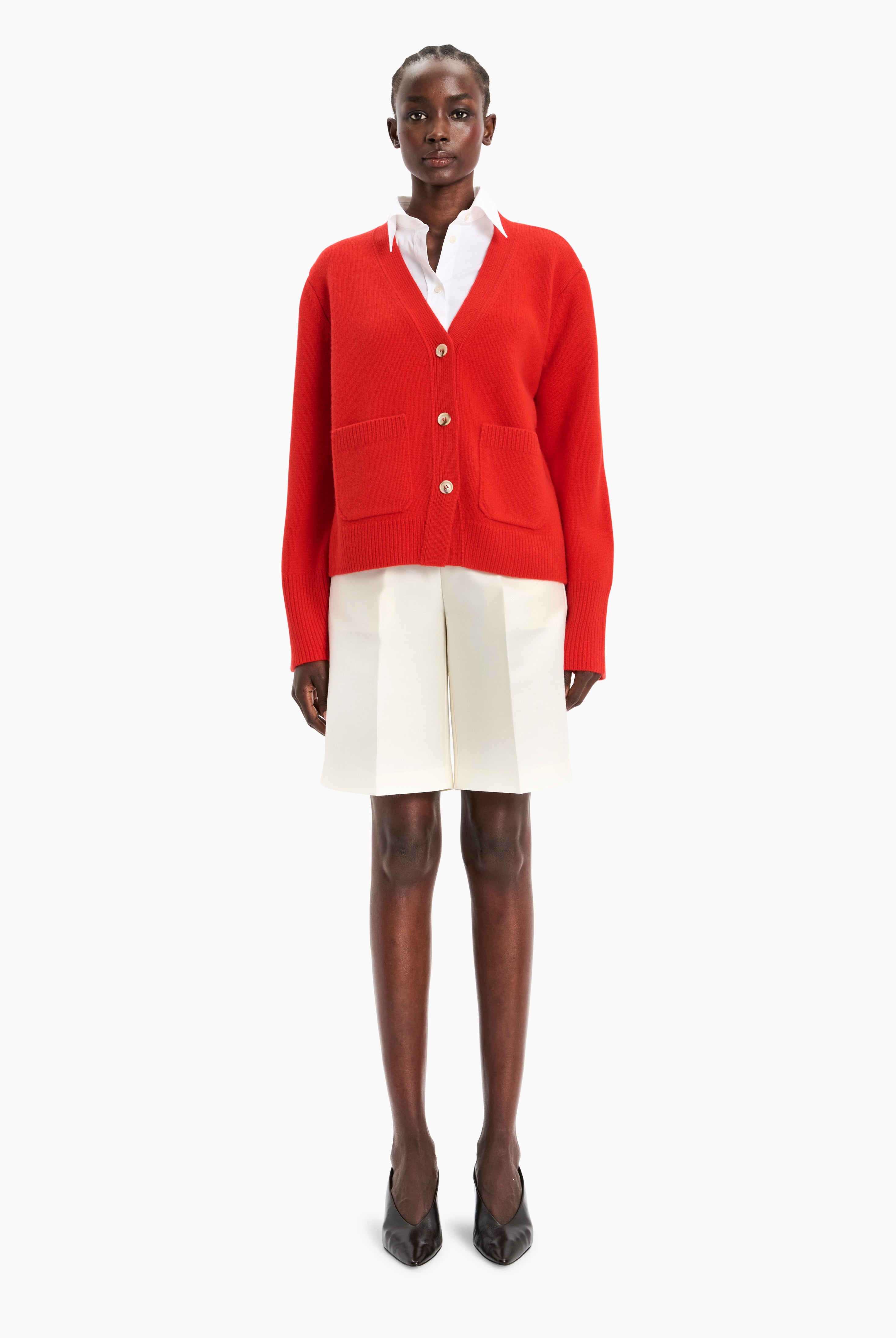Janelle cashmere Cardigan - Lipstick Red – front view