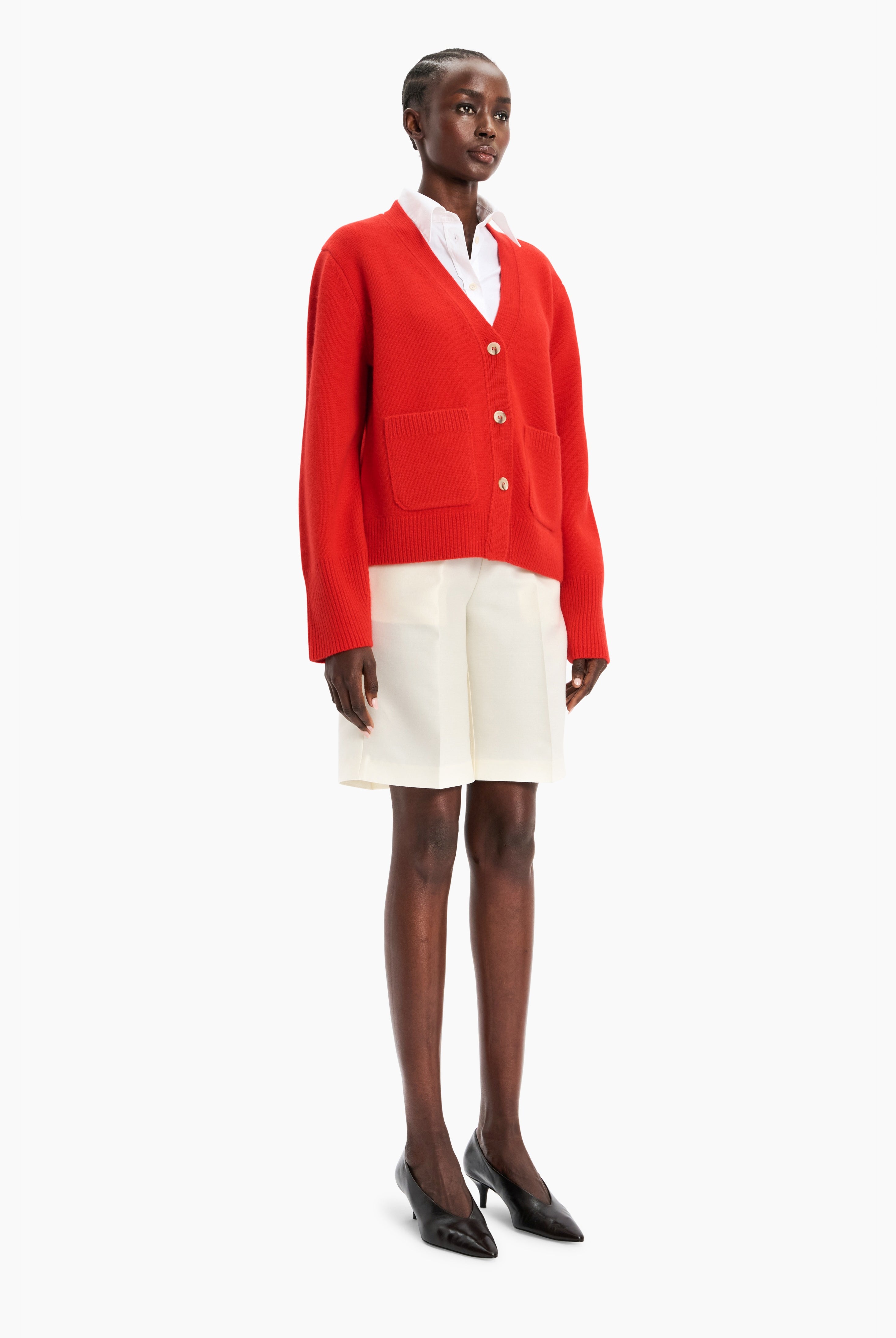 Janelle cashmere Cardigan - Lipstick Red – side view