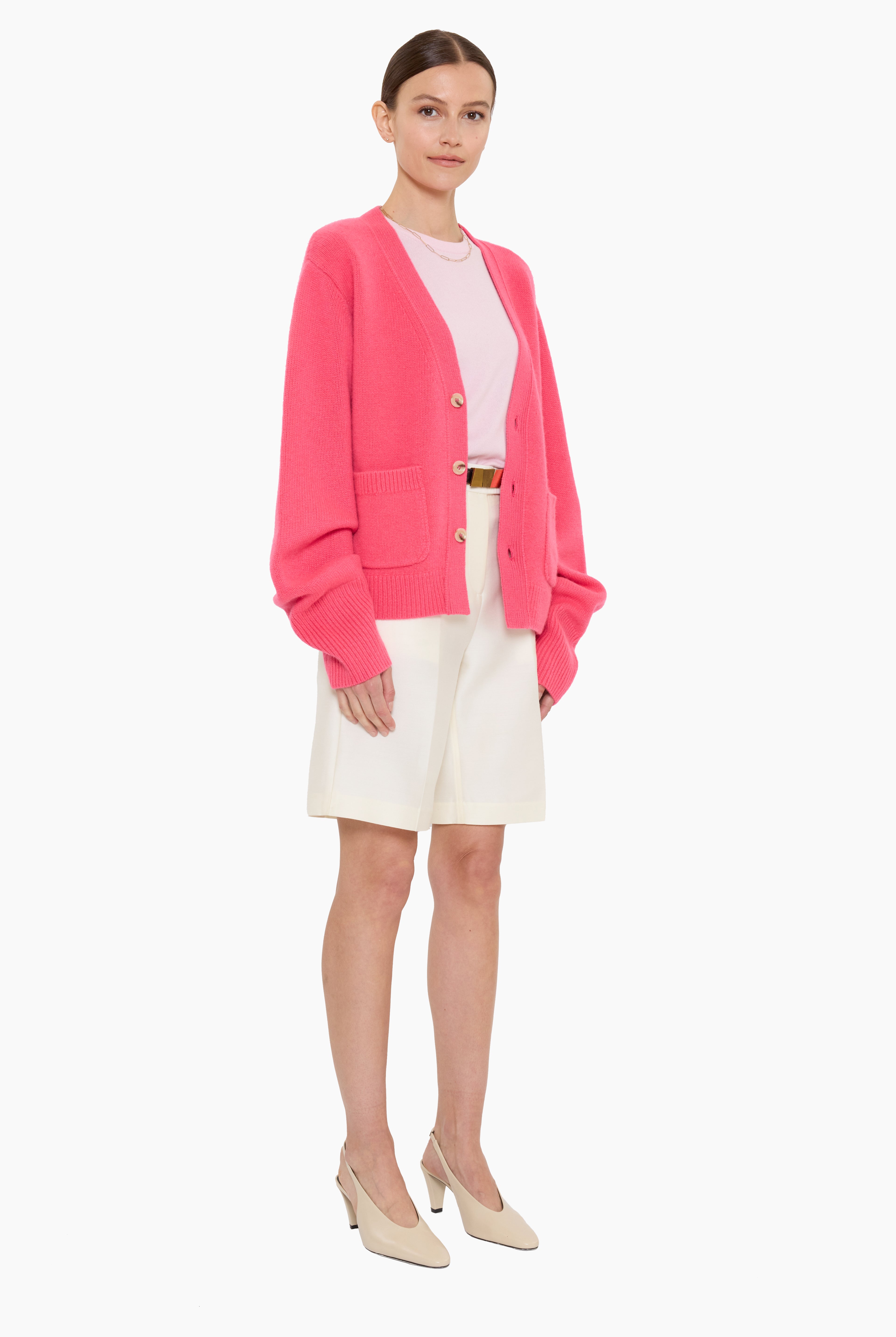 Janelle cashmere Cardigan - Watermelon – side view
