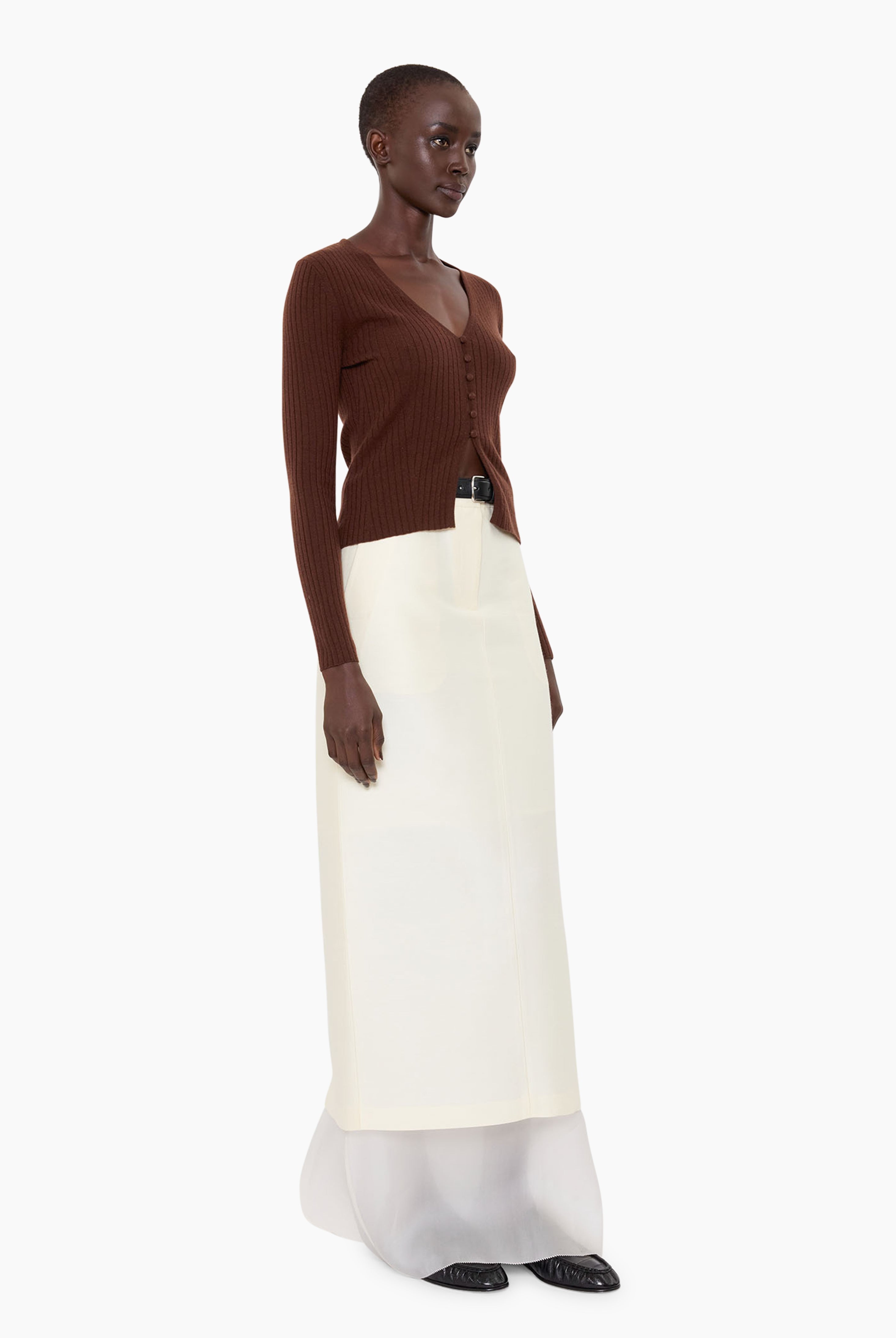 New Cami cashmere Cardigan - Chocolate Brown – side view
