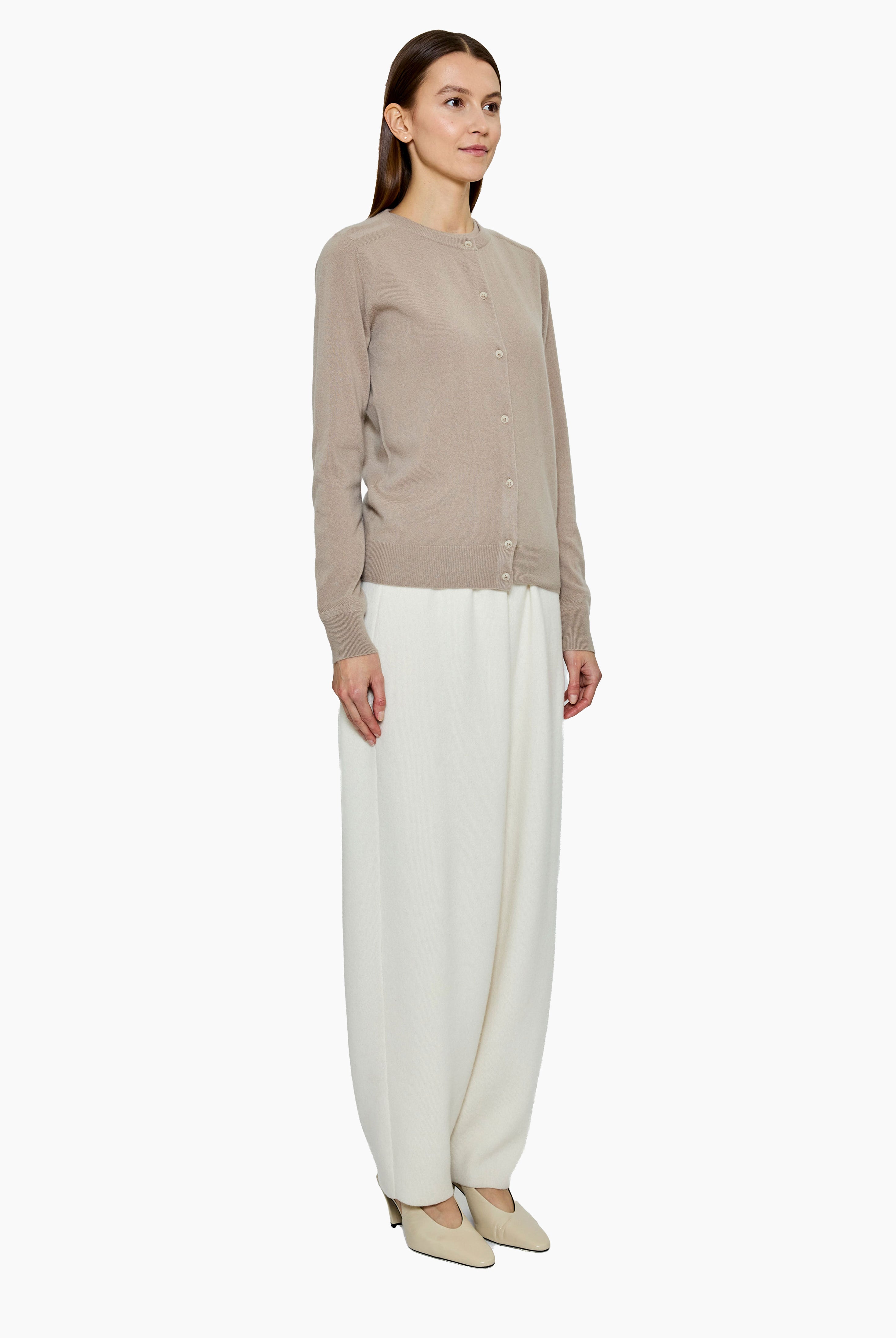 Nappa cashmere Cardigan - Ash Taupe – side view
