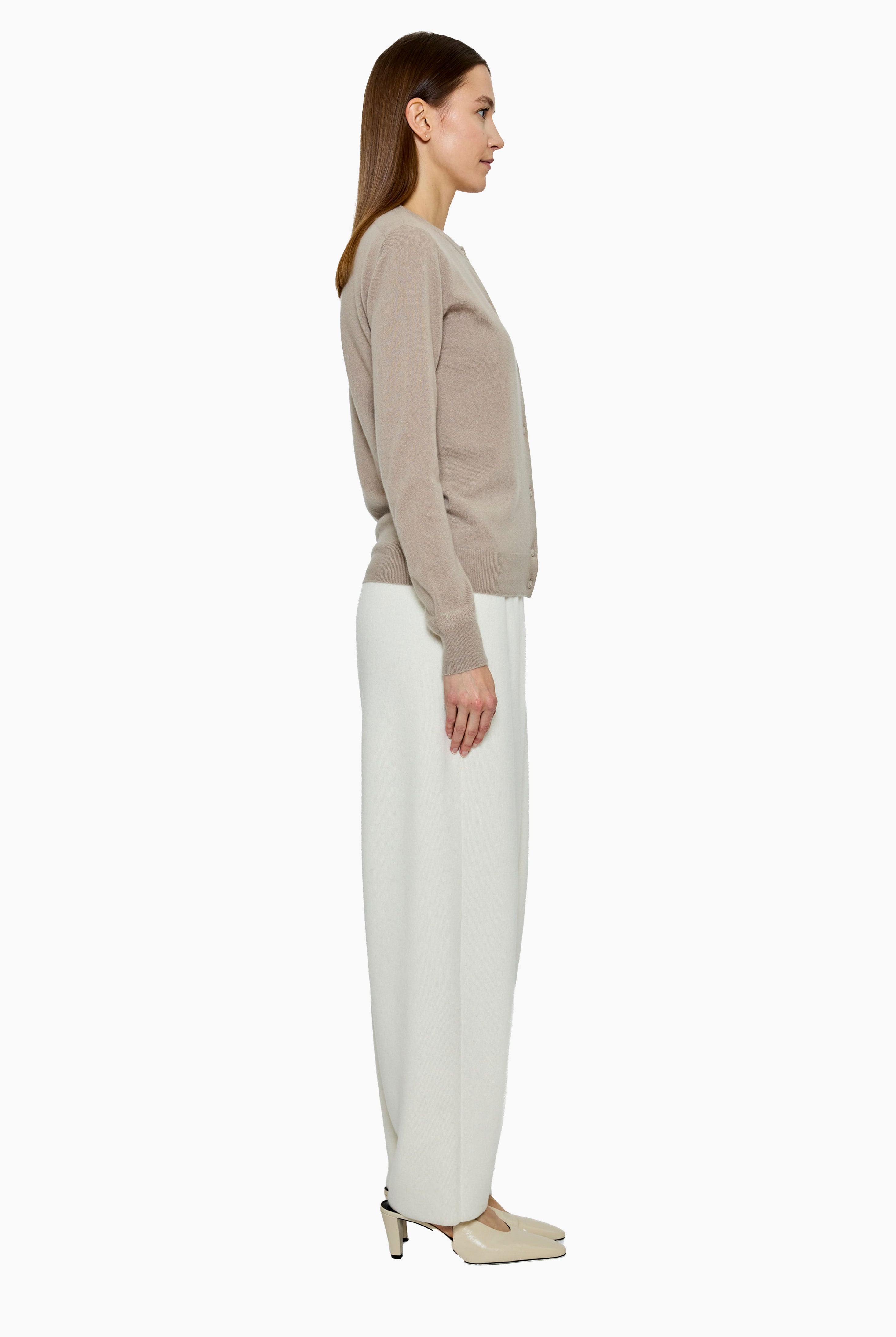 Nappa cashmere Cardigan - Ash Taupe – side view