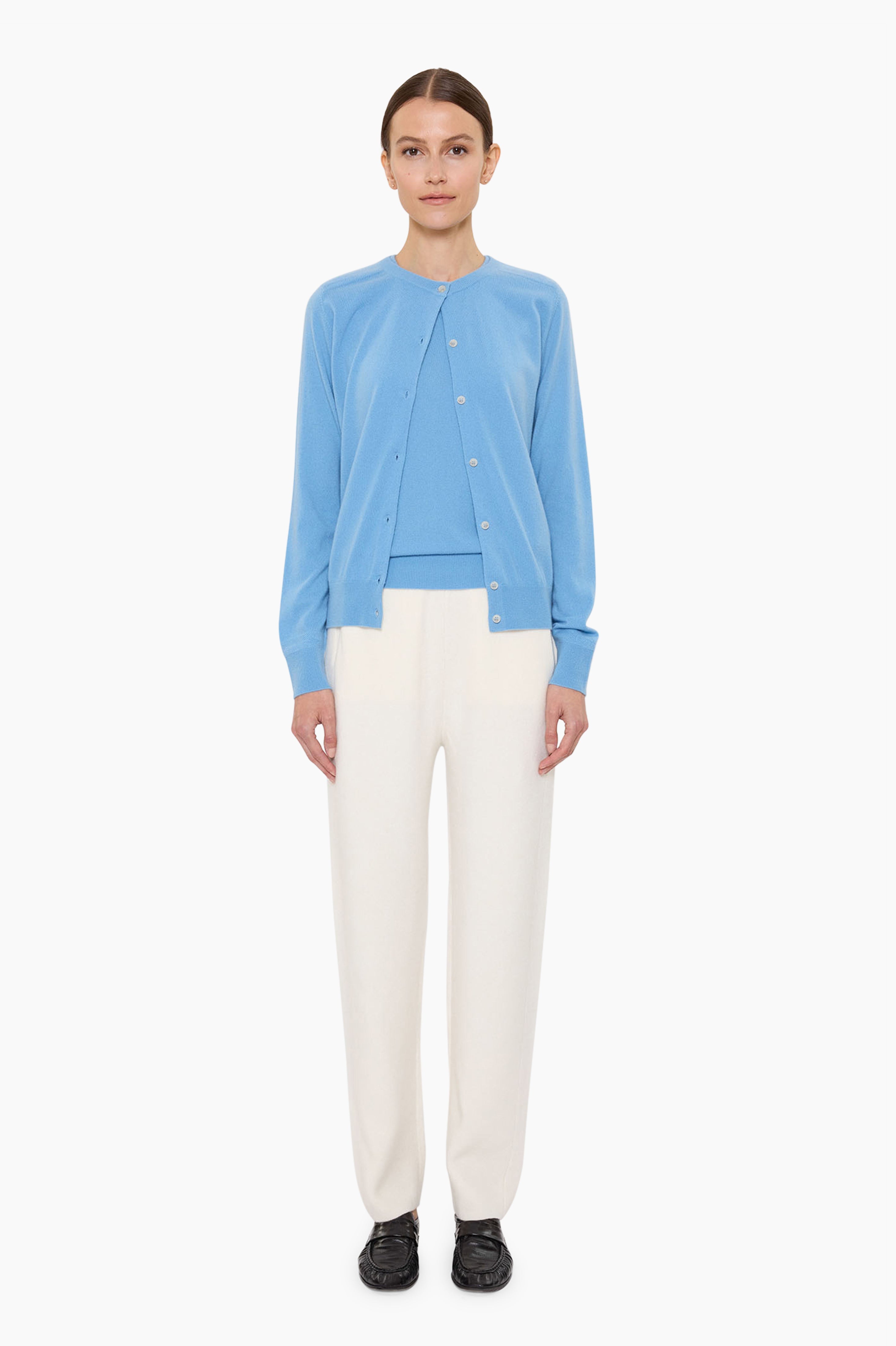 Nappa cashmere Cardigan - Glacial Blue – front view