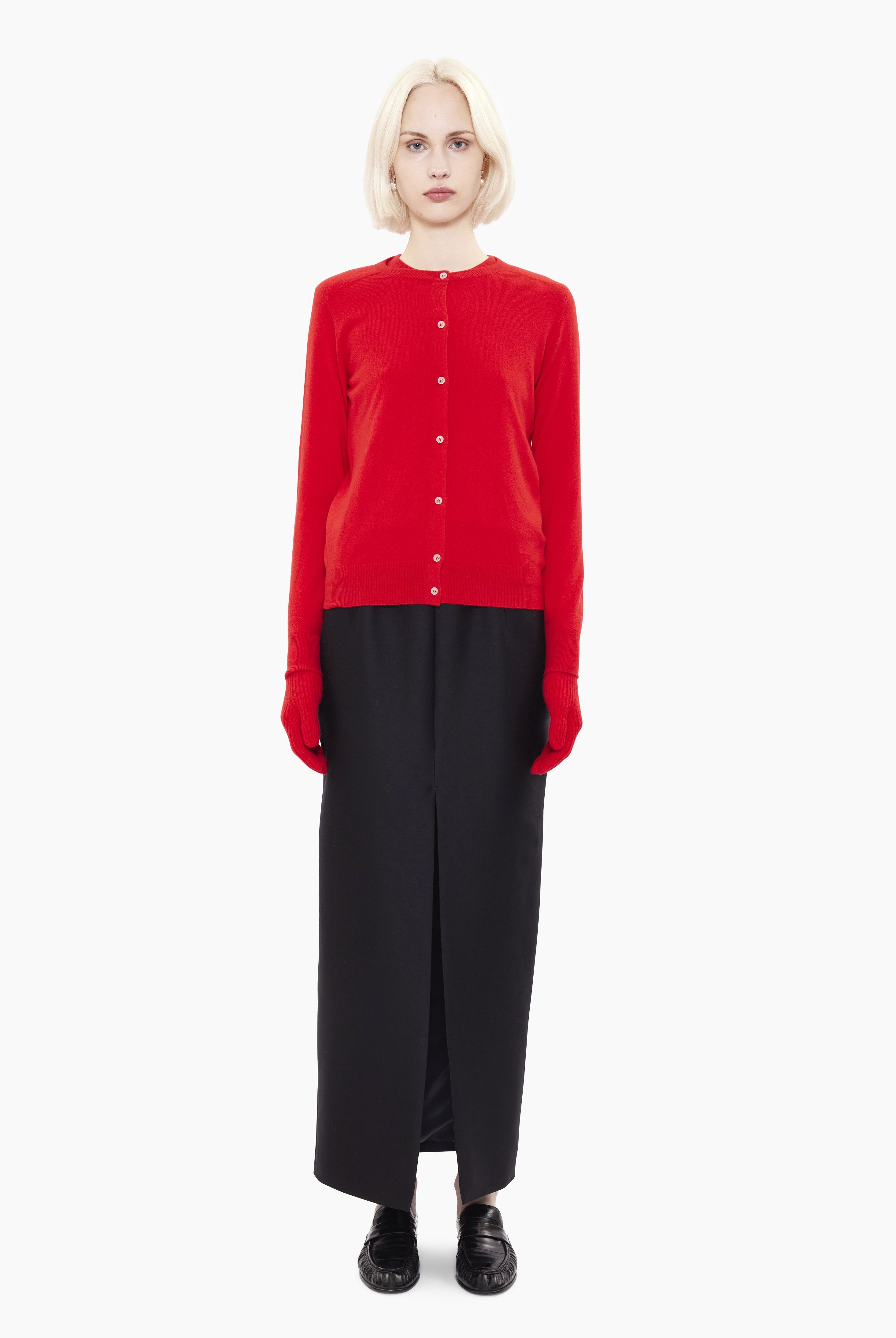Nappa cashmere Cardigan - Postbox Red – front view