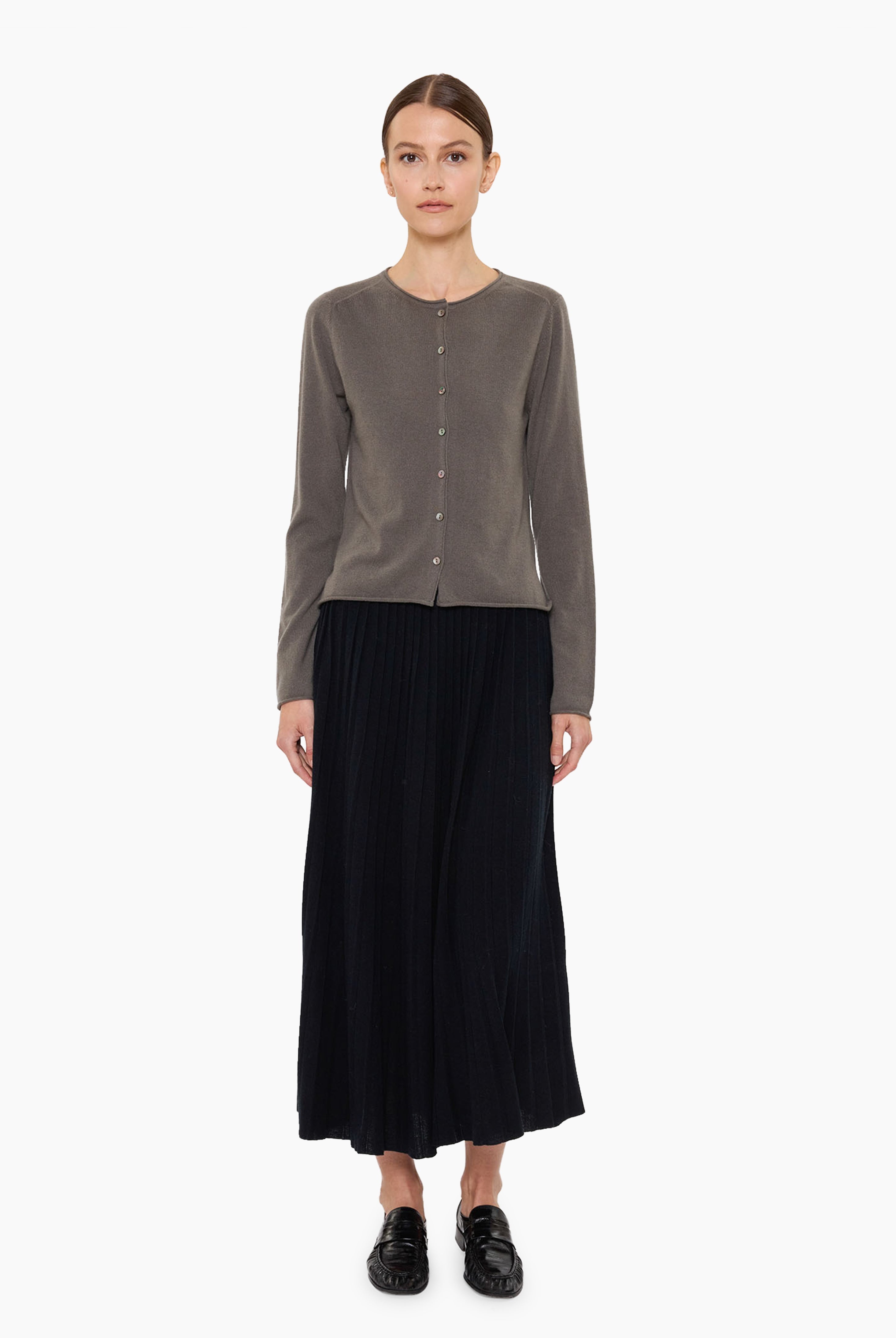 Matilda cashmere Cardigan - Evergreen Fog – front view