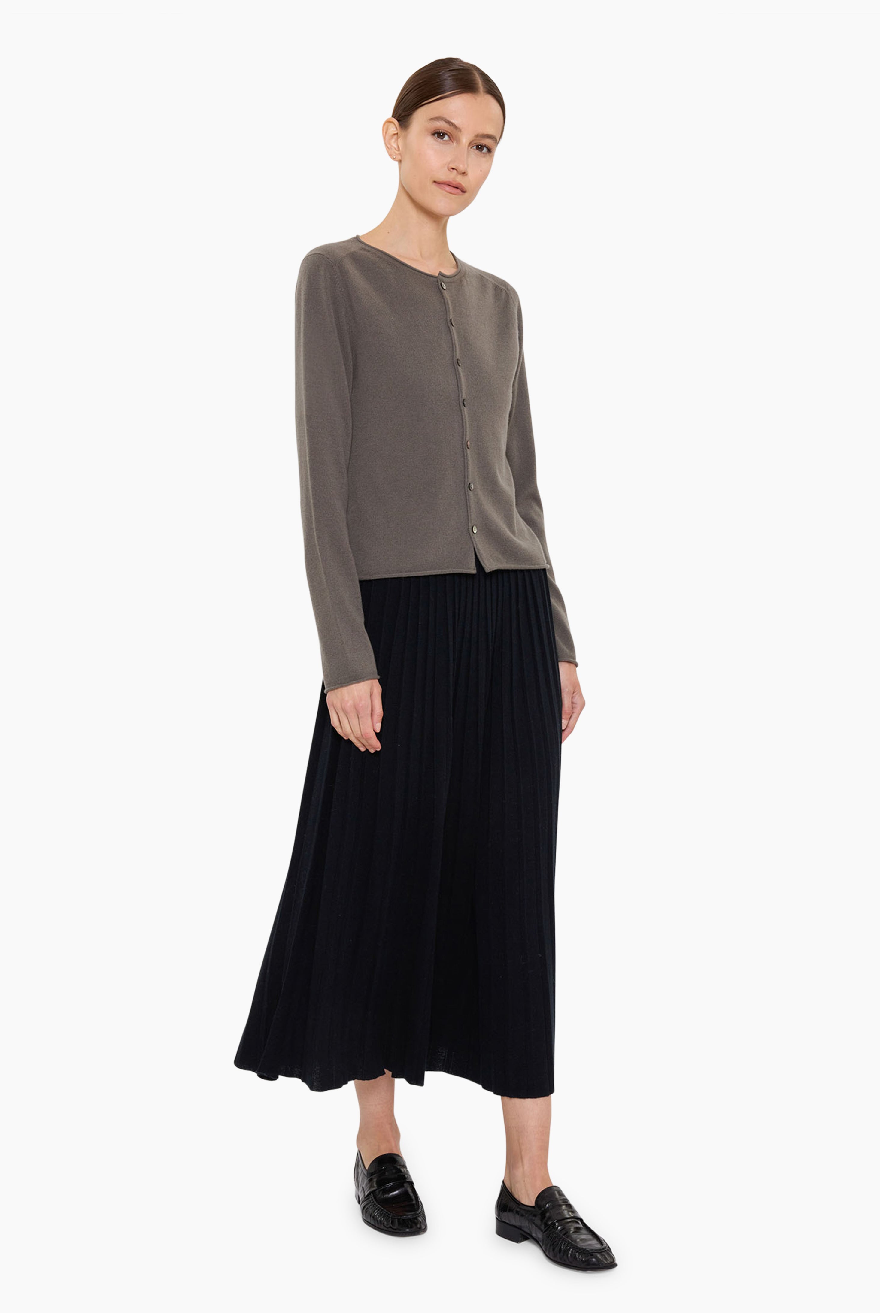 Matilda cashmere Cardigan - Evergreen Fog – side view