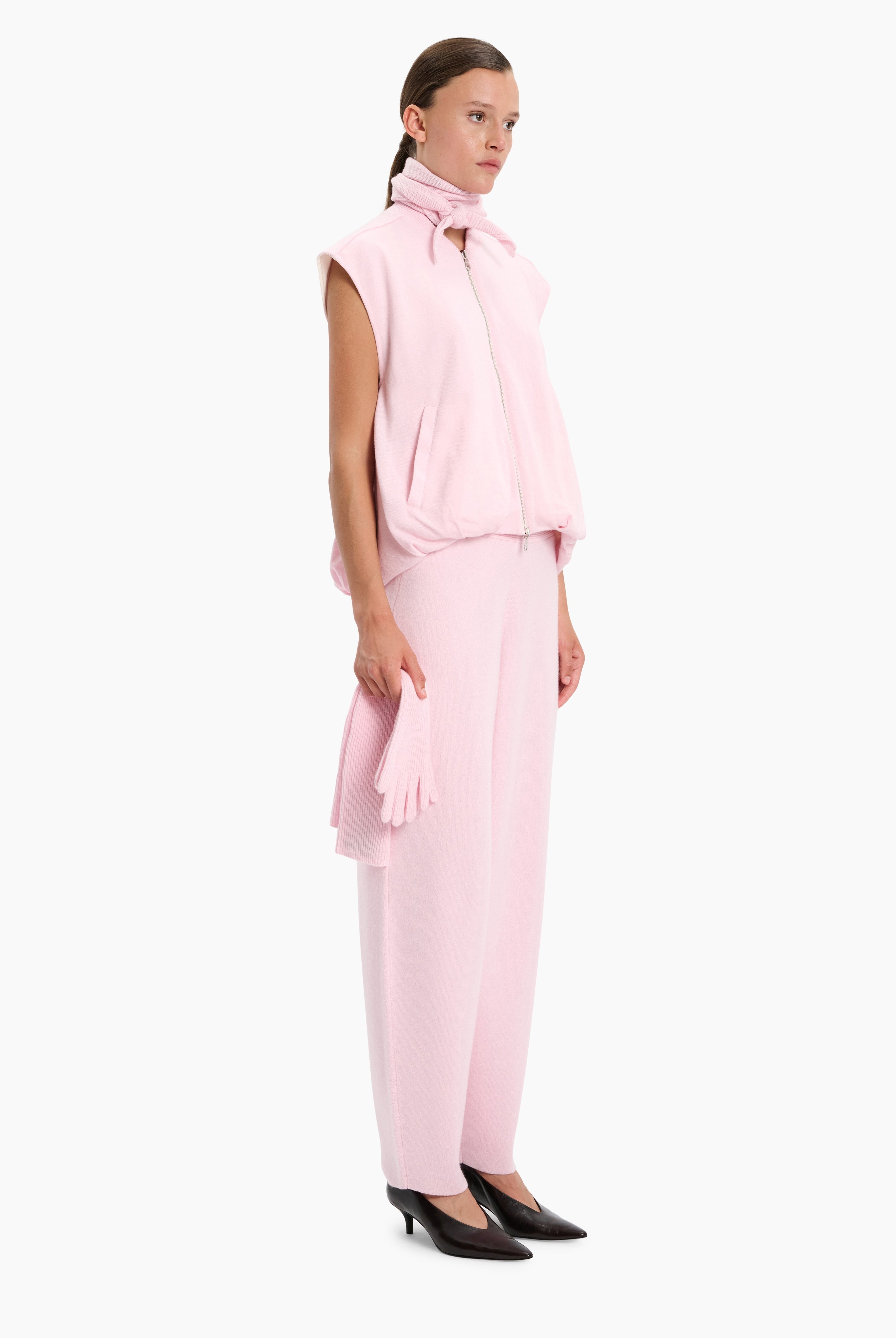 Connie cashmere Cardigan - English Rose – side view