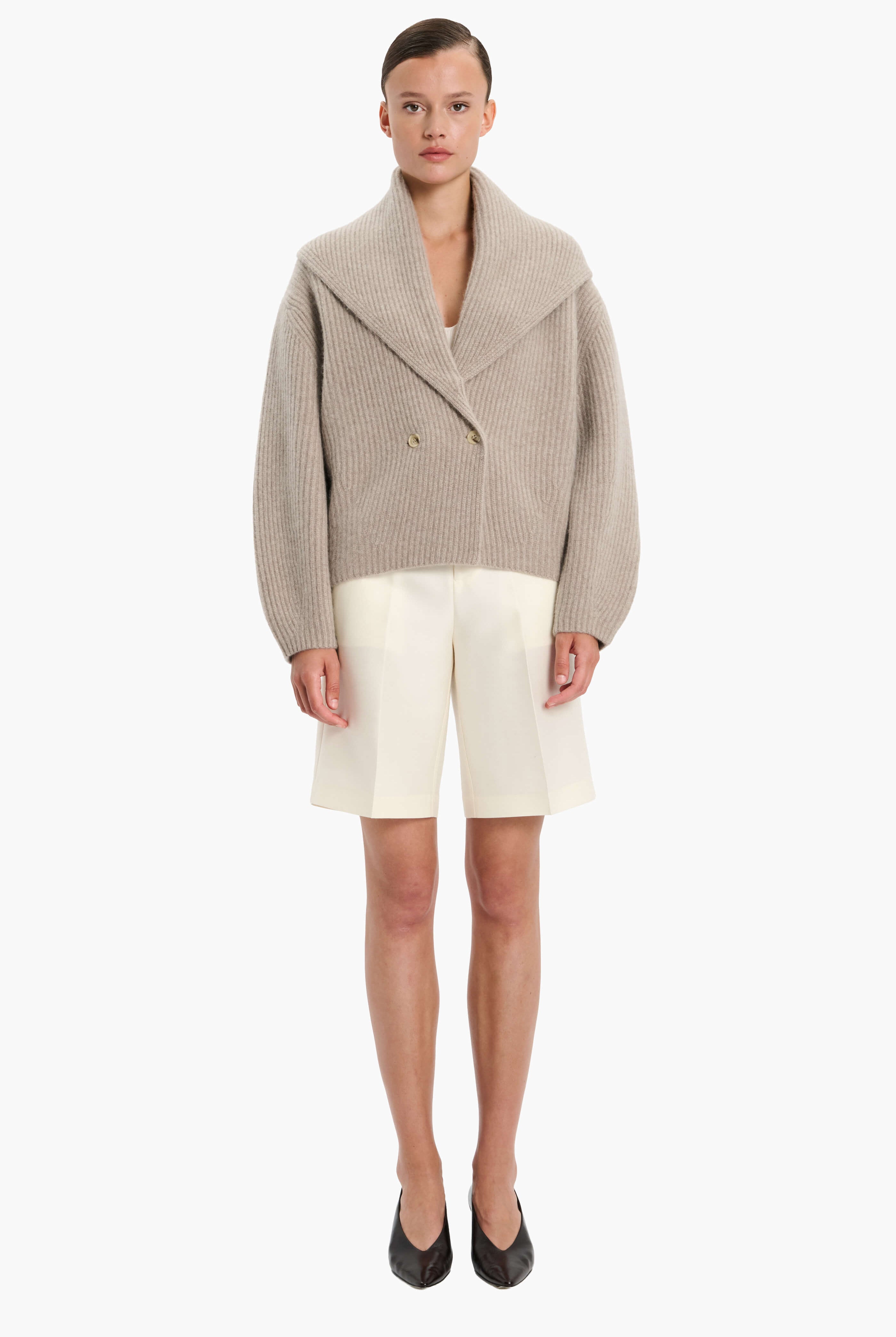 Coatigan cashmere Cardigan - Beige Melange – front view