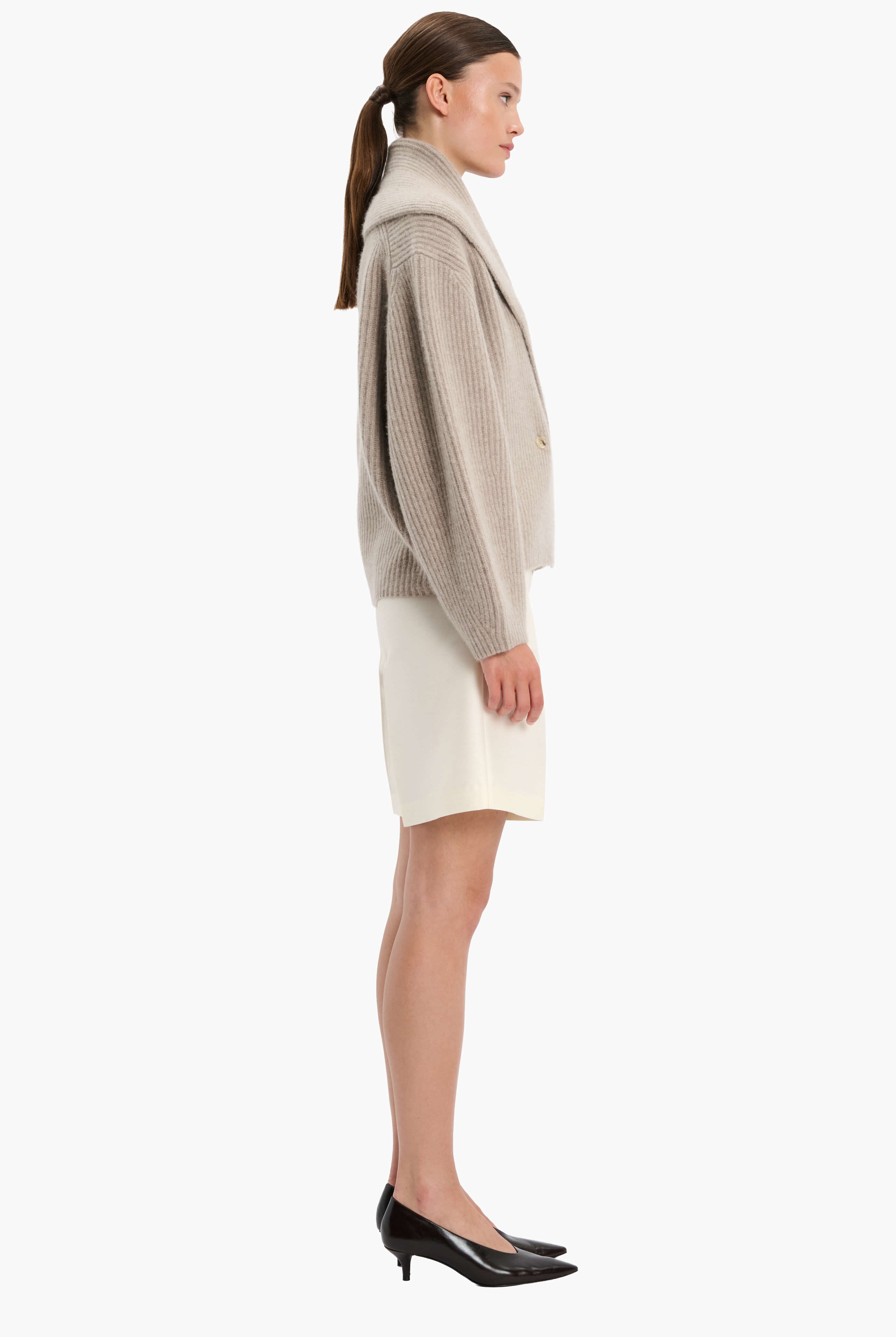 Coatigan cashmere Cardigan - Beige Melange – side view