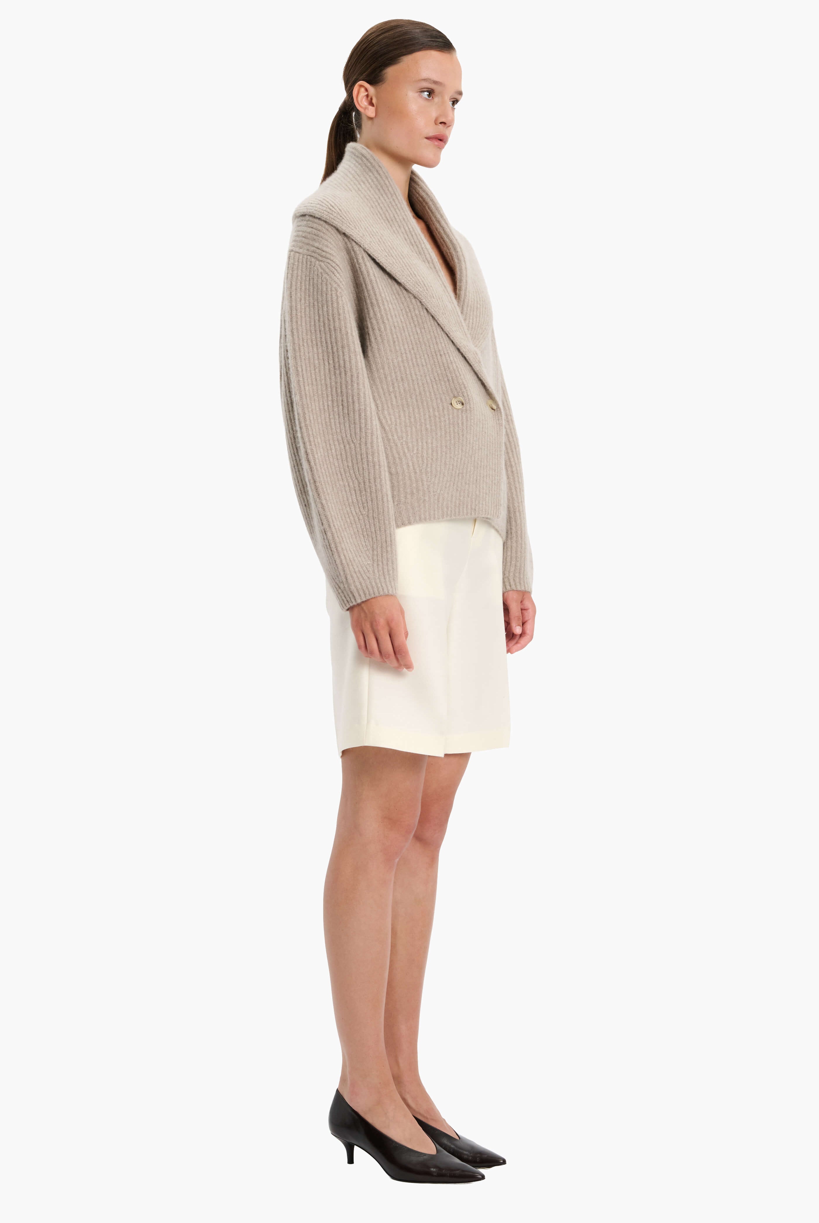Coatigan cashmere Cardigan - Beige Melange – side view