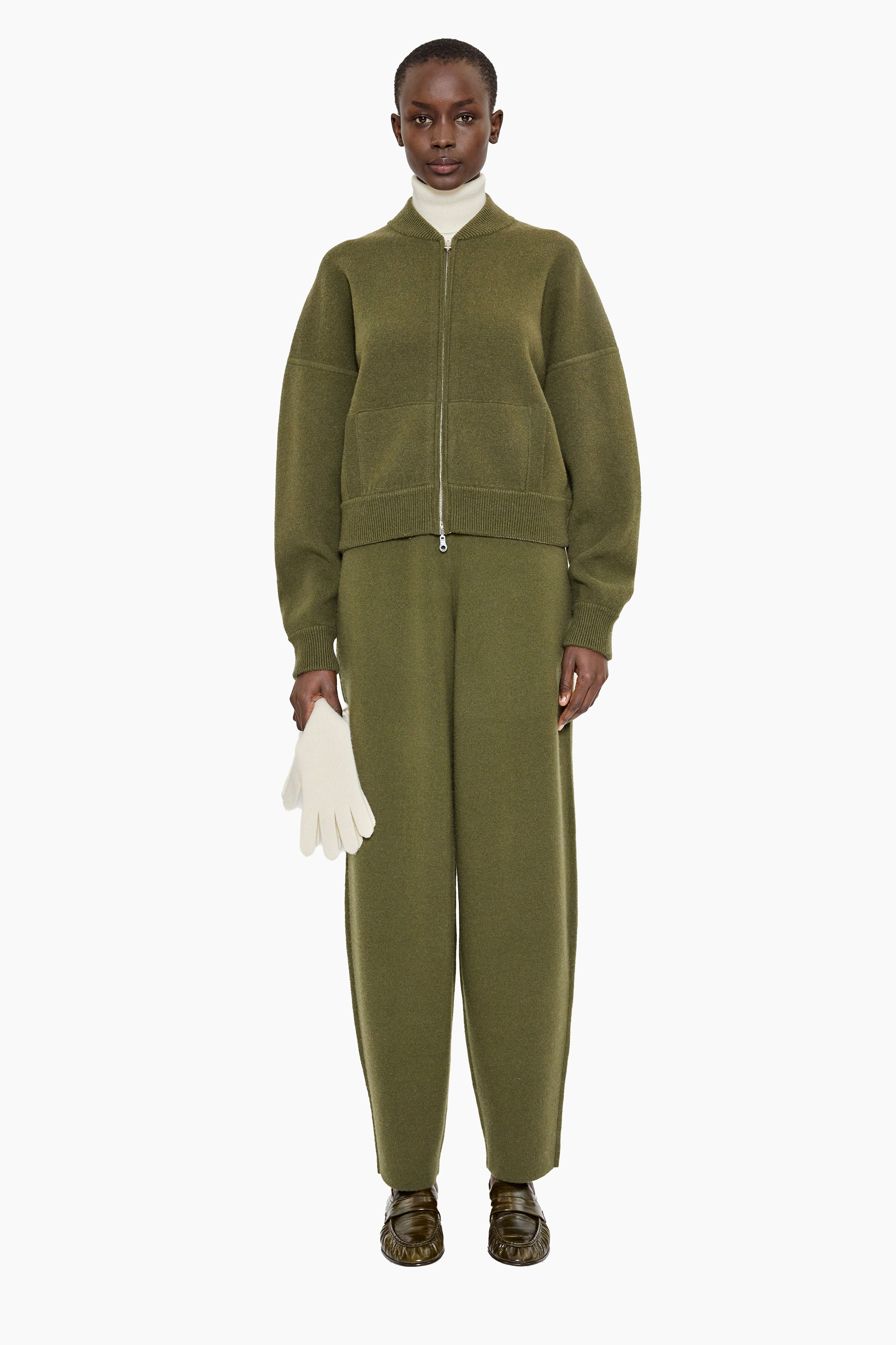 New Jace cashmere Sweater - Dark Olive/Ash Taupe – front view