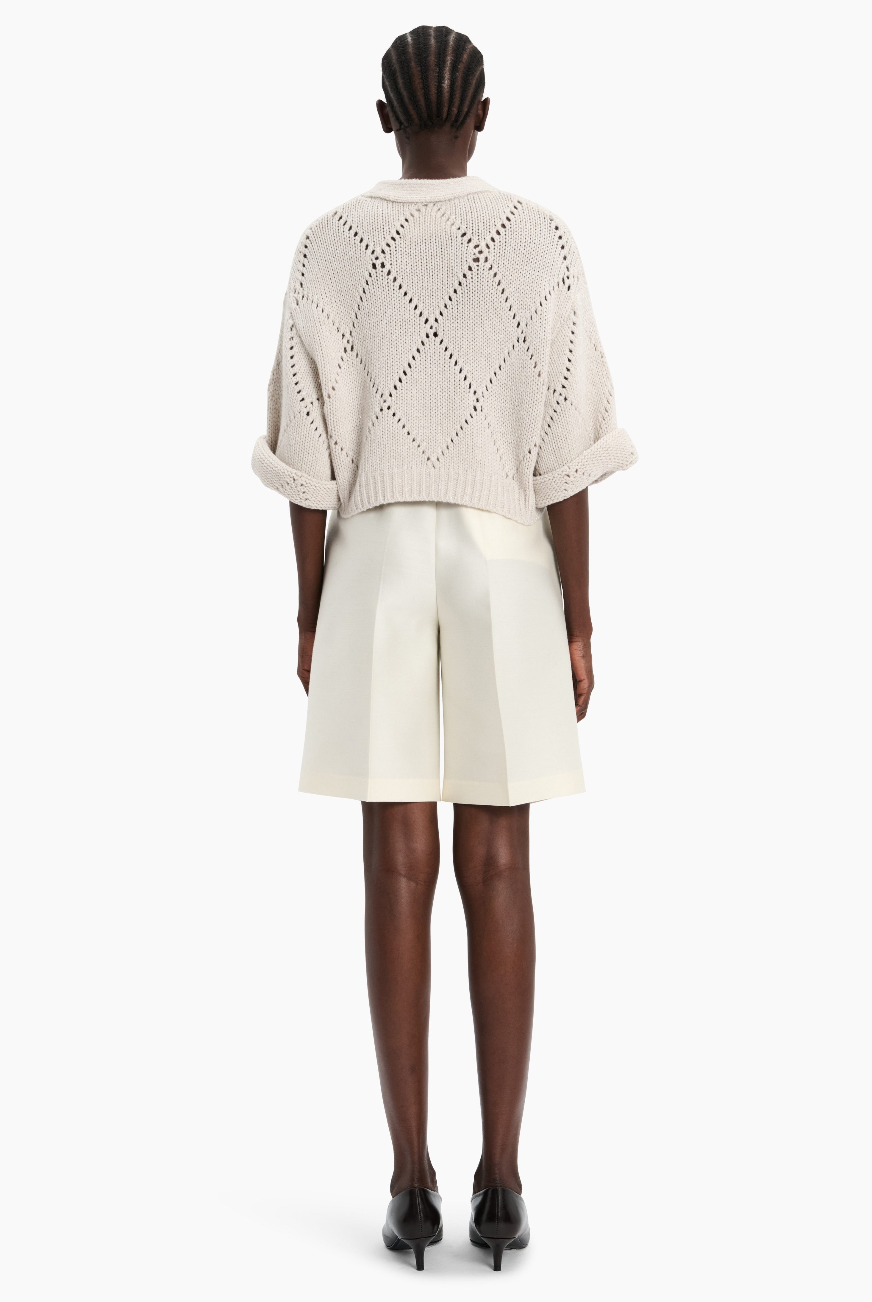 Hollingsworth cashmere Cardigan - Chai with Silver Sequins – back view