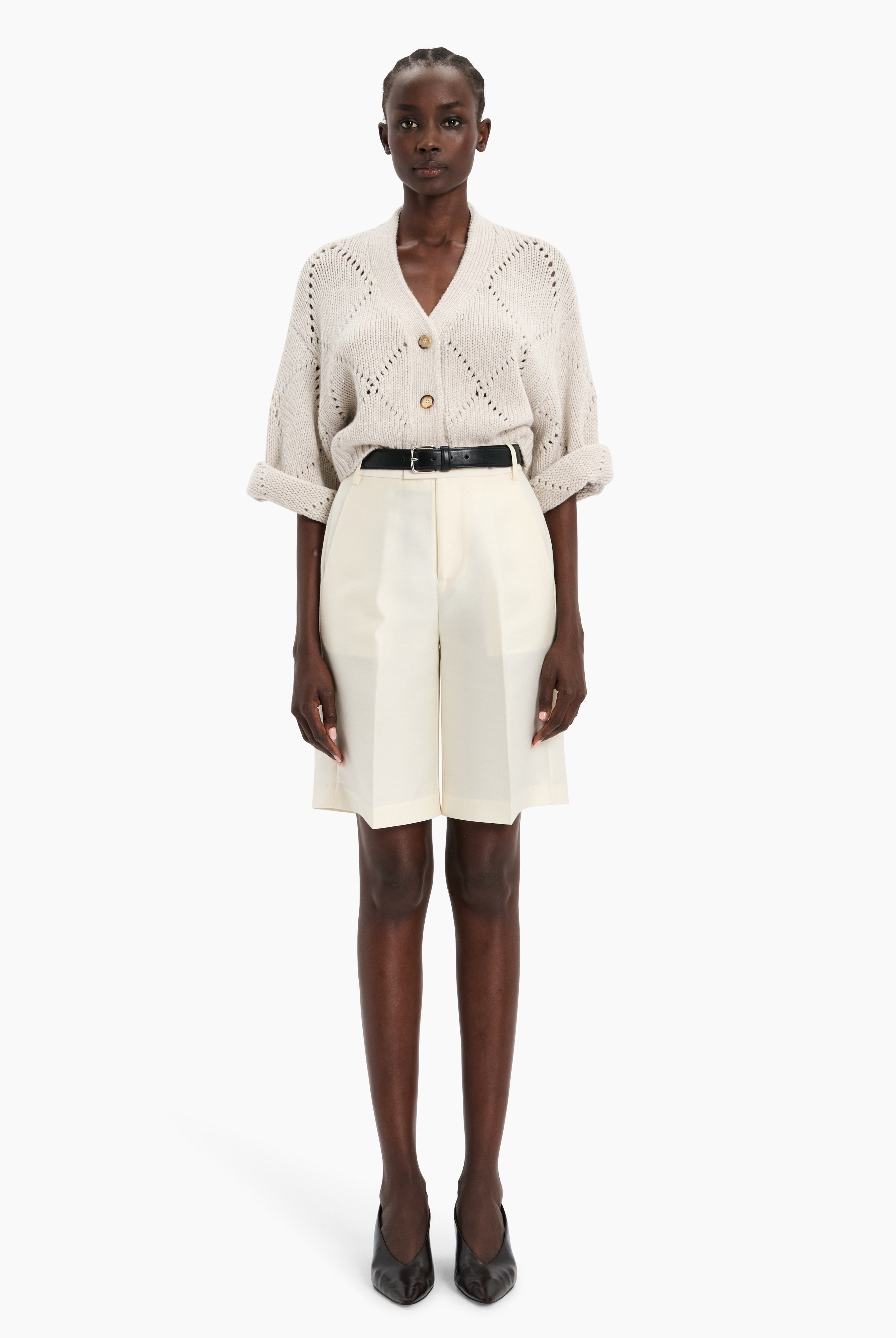Hollingsworth cashmere Cardigan - Chai with Silver Sequins – front view