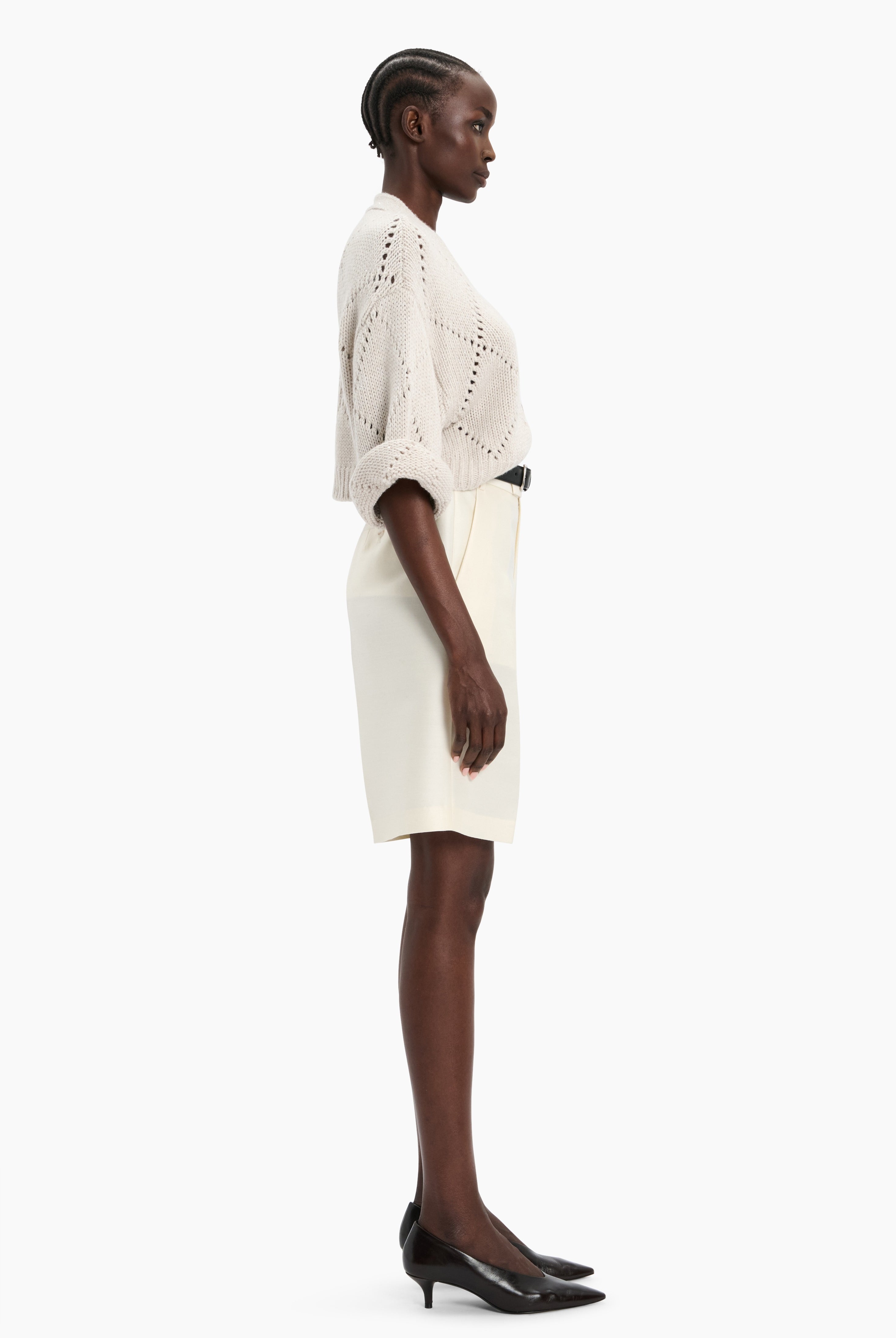 Hollingsworth cashmere Cardigan - Chai with Silver Sequins – side view