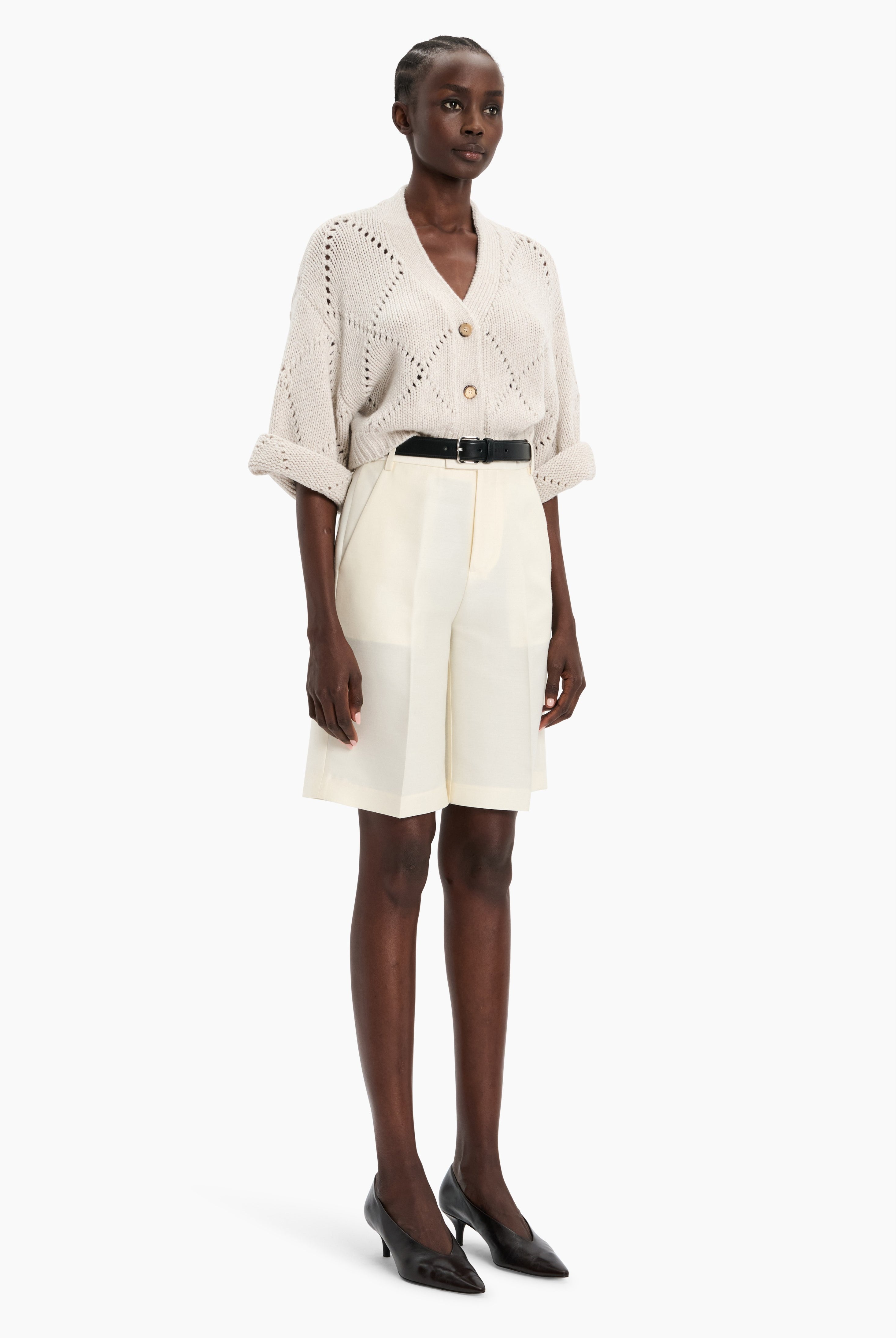 Hollingsworth cashmere Cardigan - Chai with Silver Sequins – side view