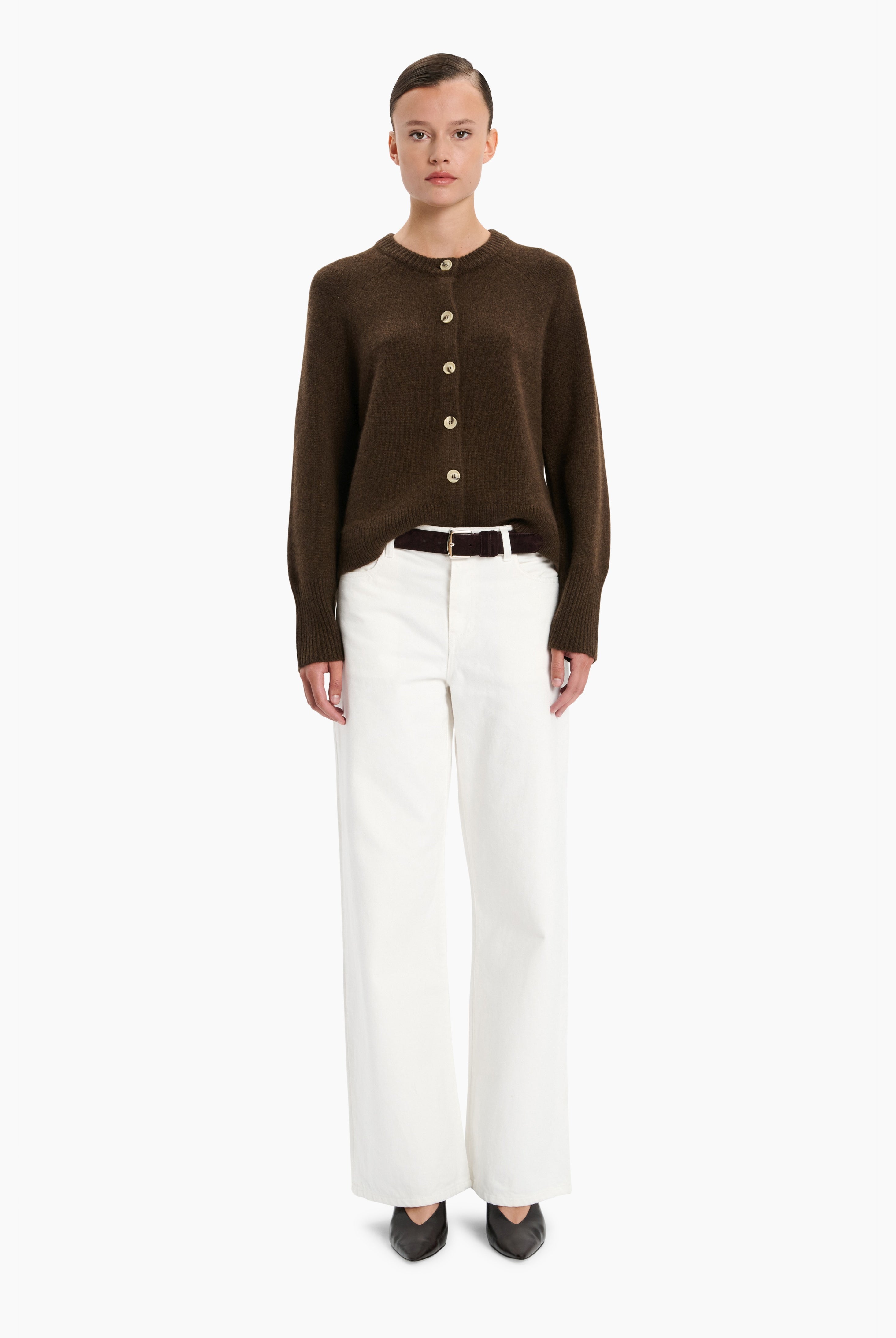 Belgravia cashmere Cardigan - Smoked Brown – front view