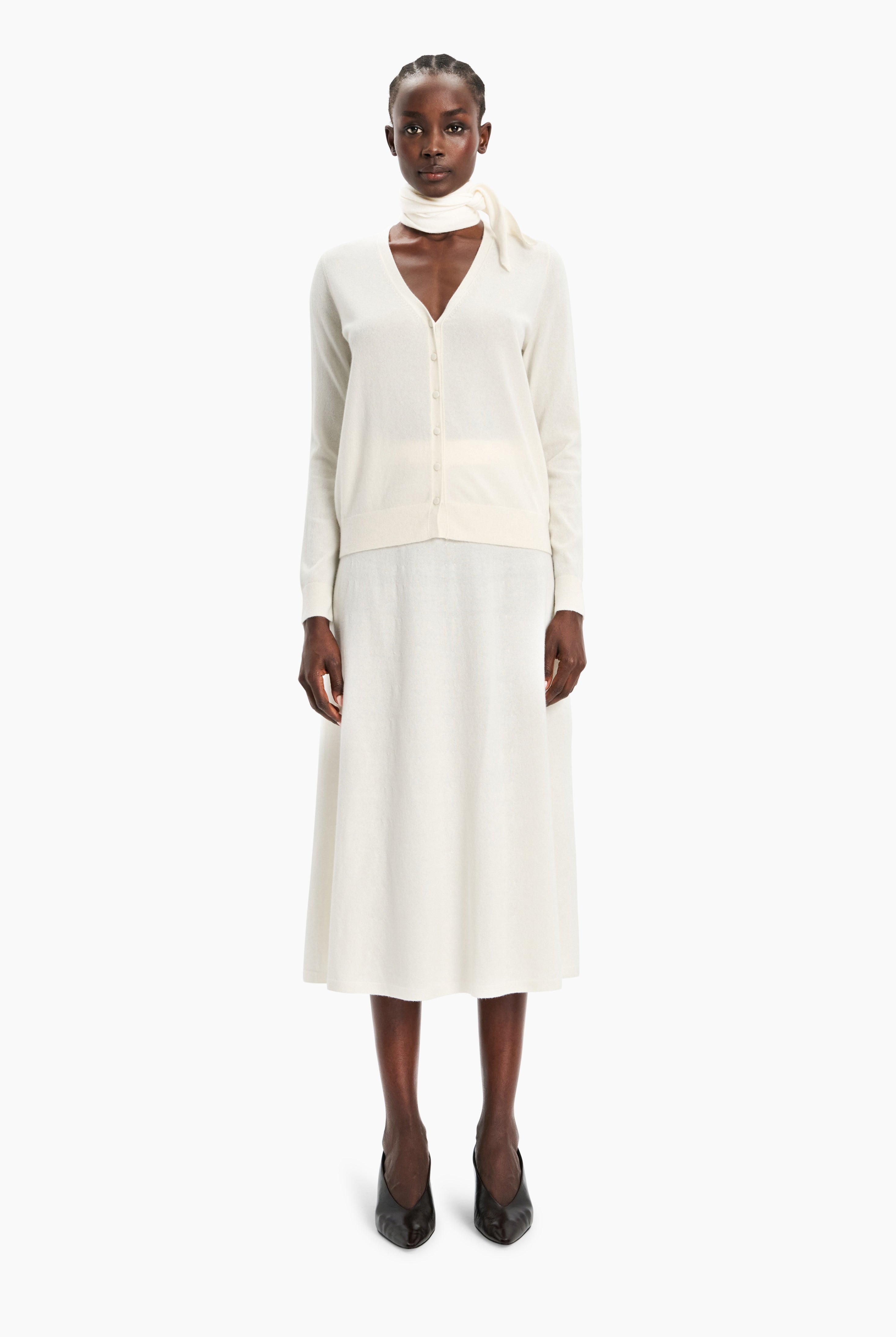 Avalon cashmere Cardigan - Ivory – front view