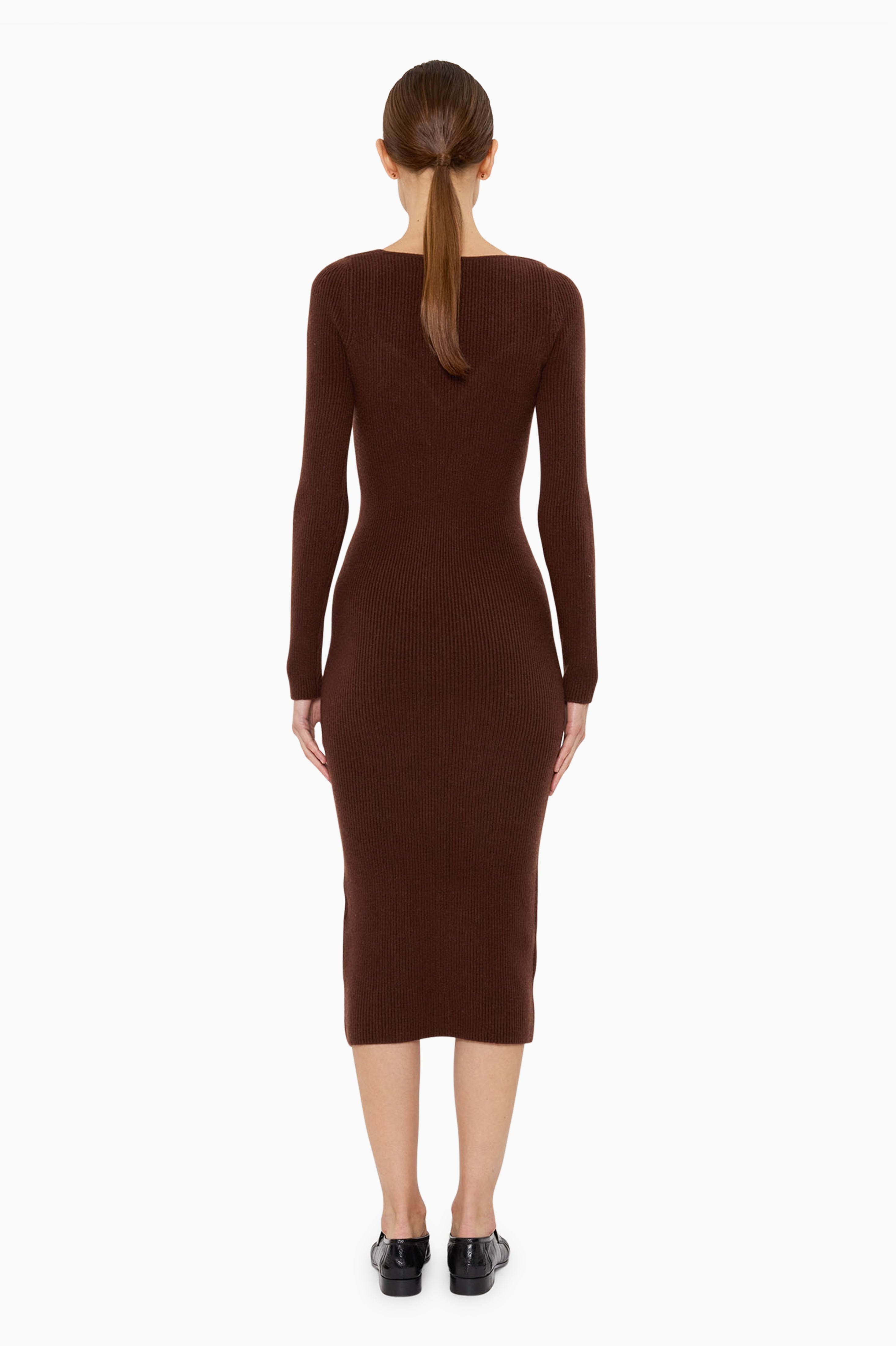 Aubree cashmere Dress - Chocolate Brown – back view