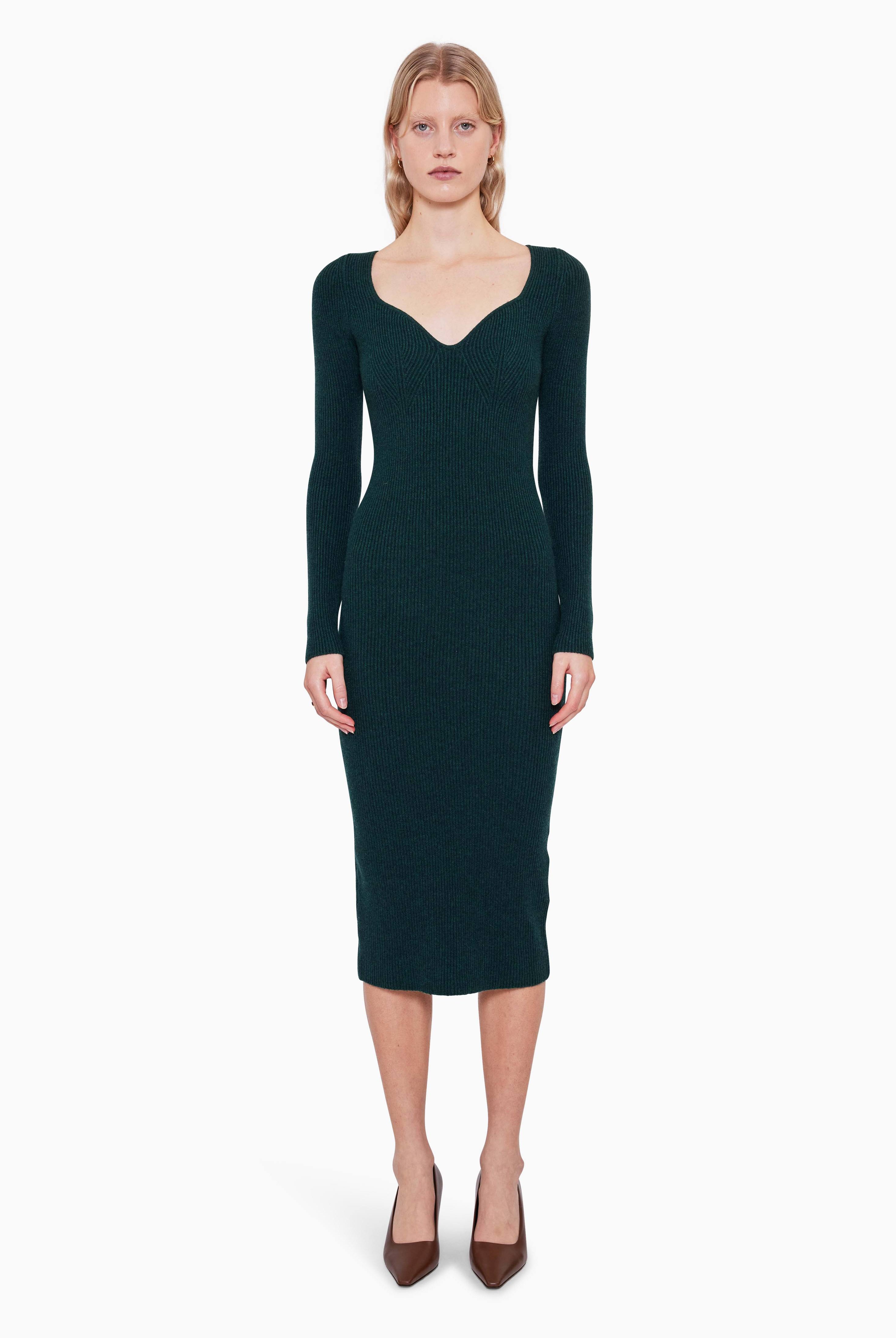 Aubree cashmere Dress - Spruce Green – front view