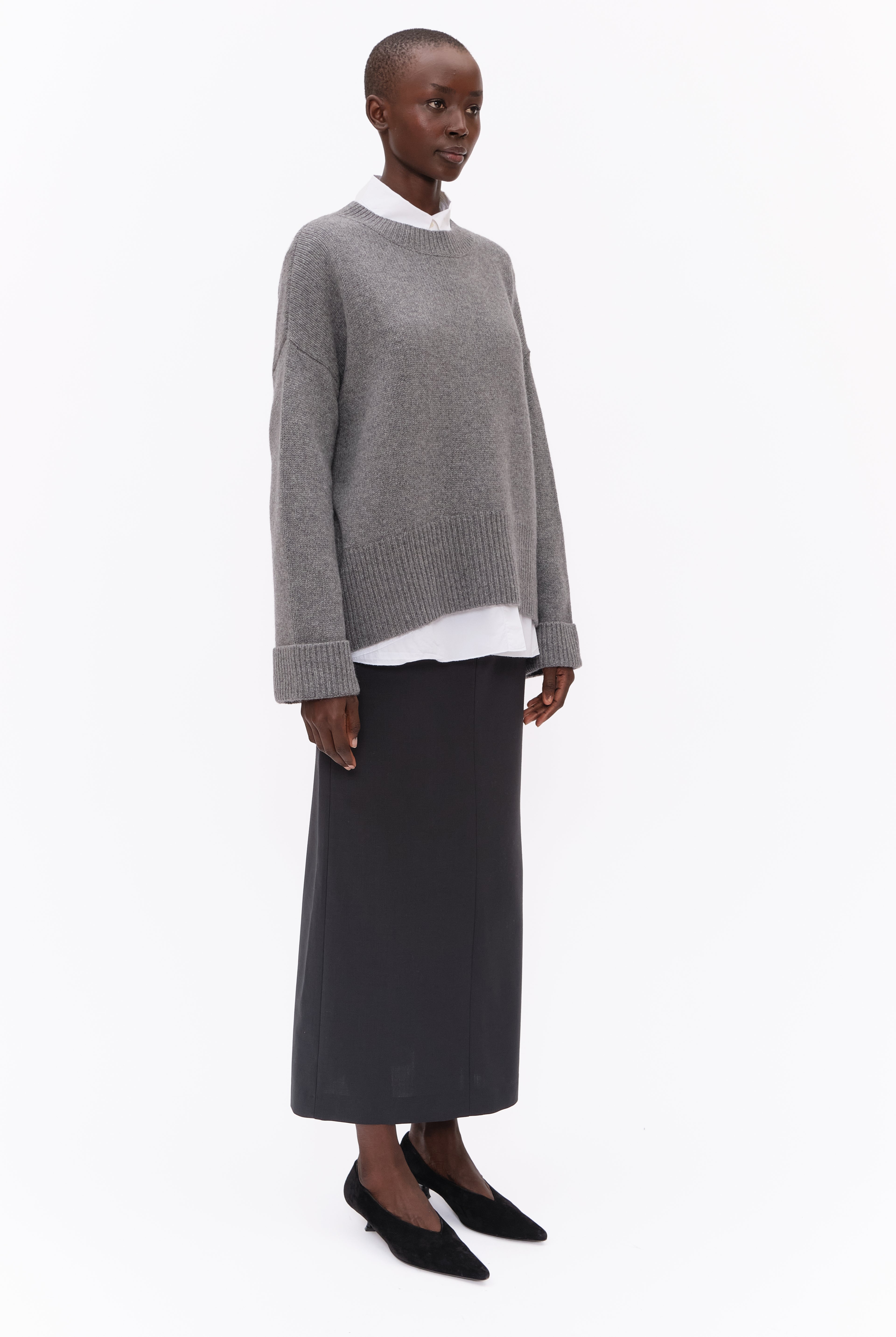 Knightsbridge cashmere Sweater - Granite Marl – side view