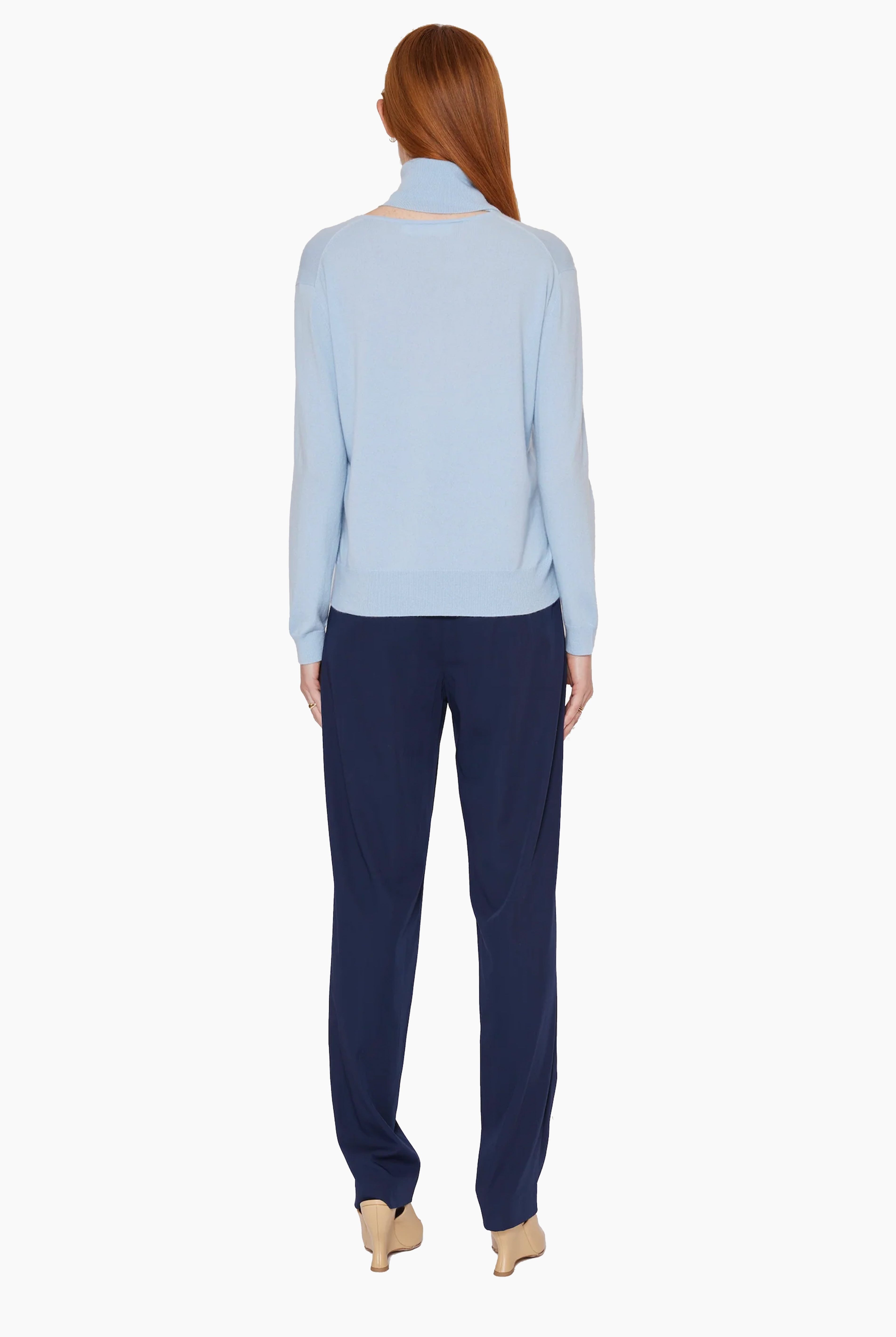 Oyster cashmere Sweater - Sky Blue – back view