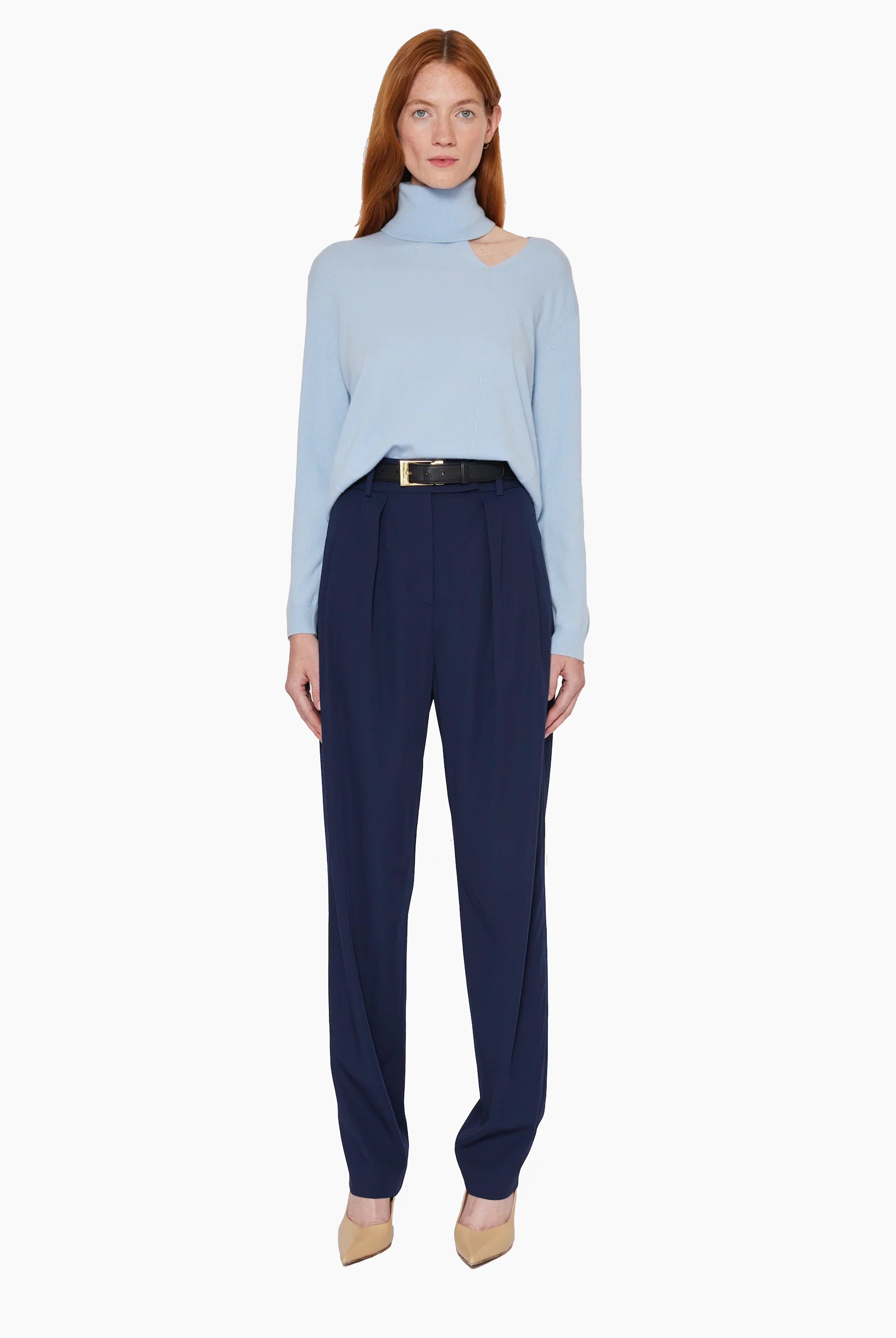 Oyster cashmere Sweater - Sky Blue – front view