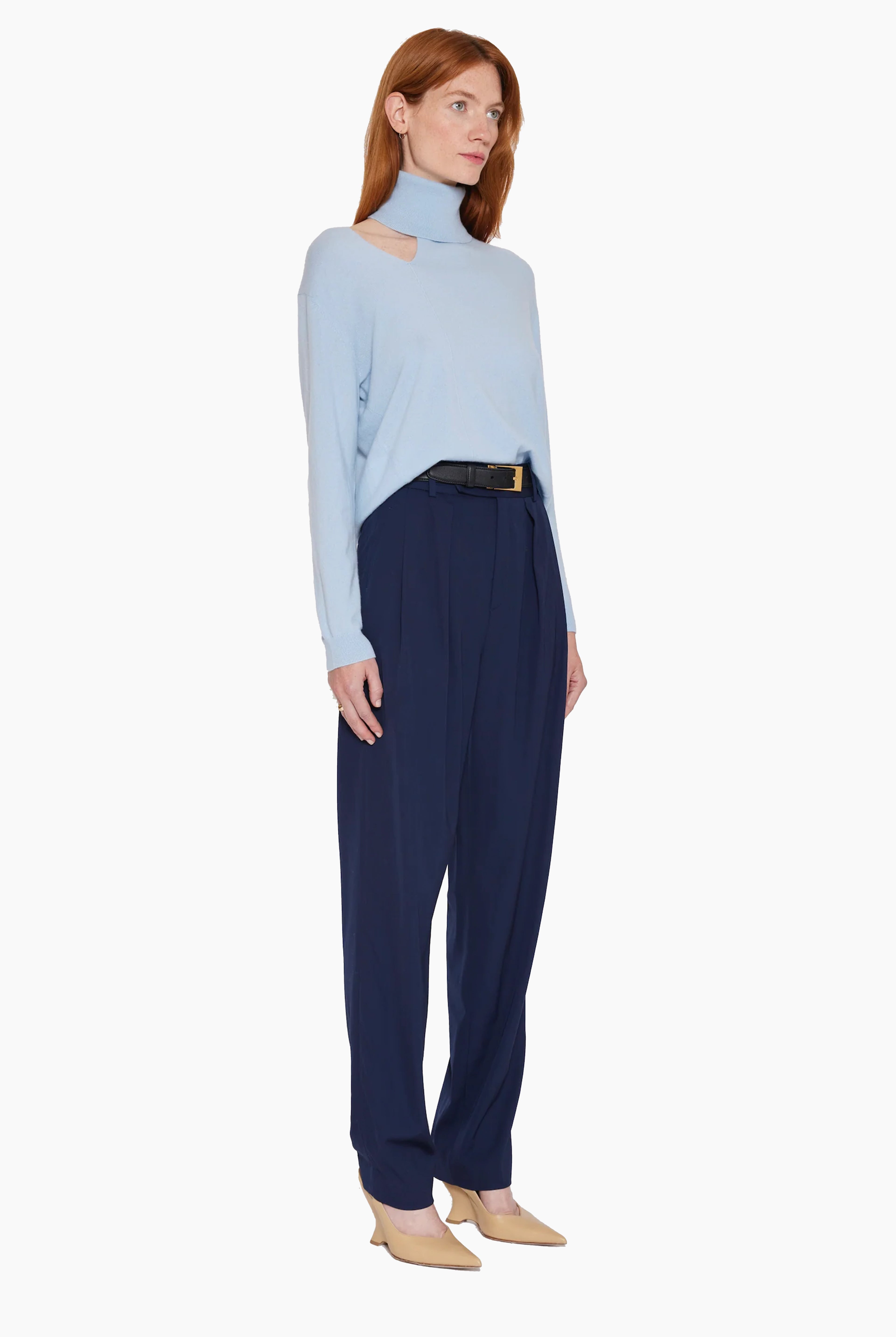Oyster cashmere Sweater - Sky Blue – side view