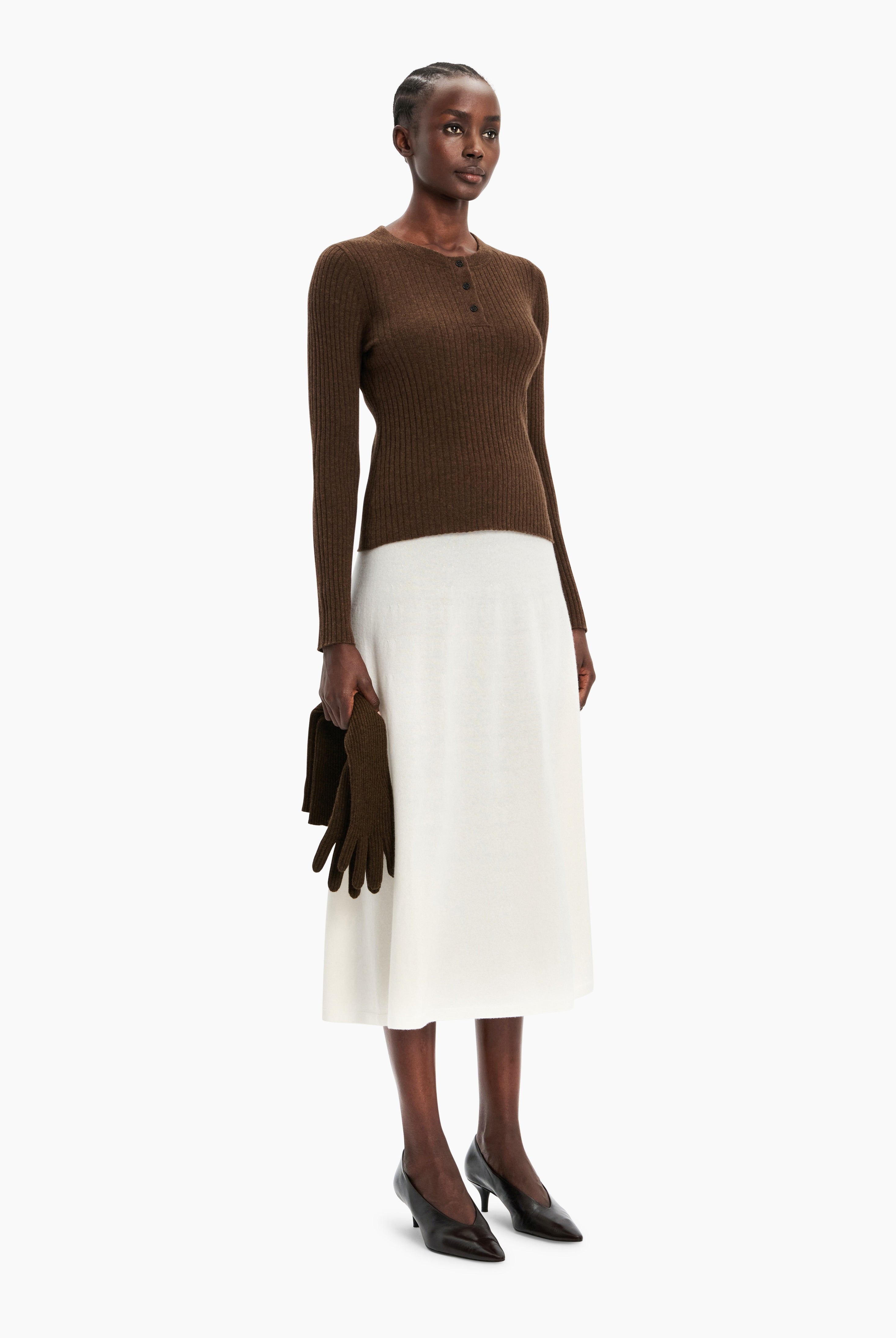 New Noa cashmere Sweater - Brown Chocolate Marl – side view