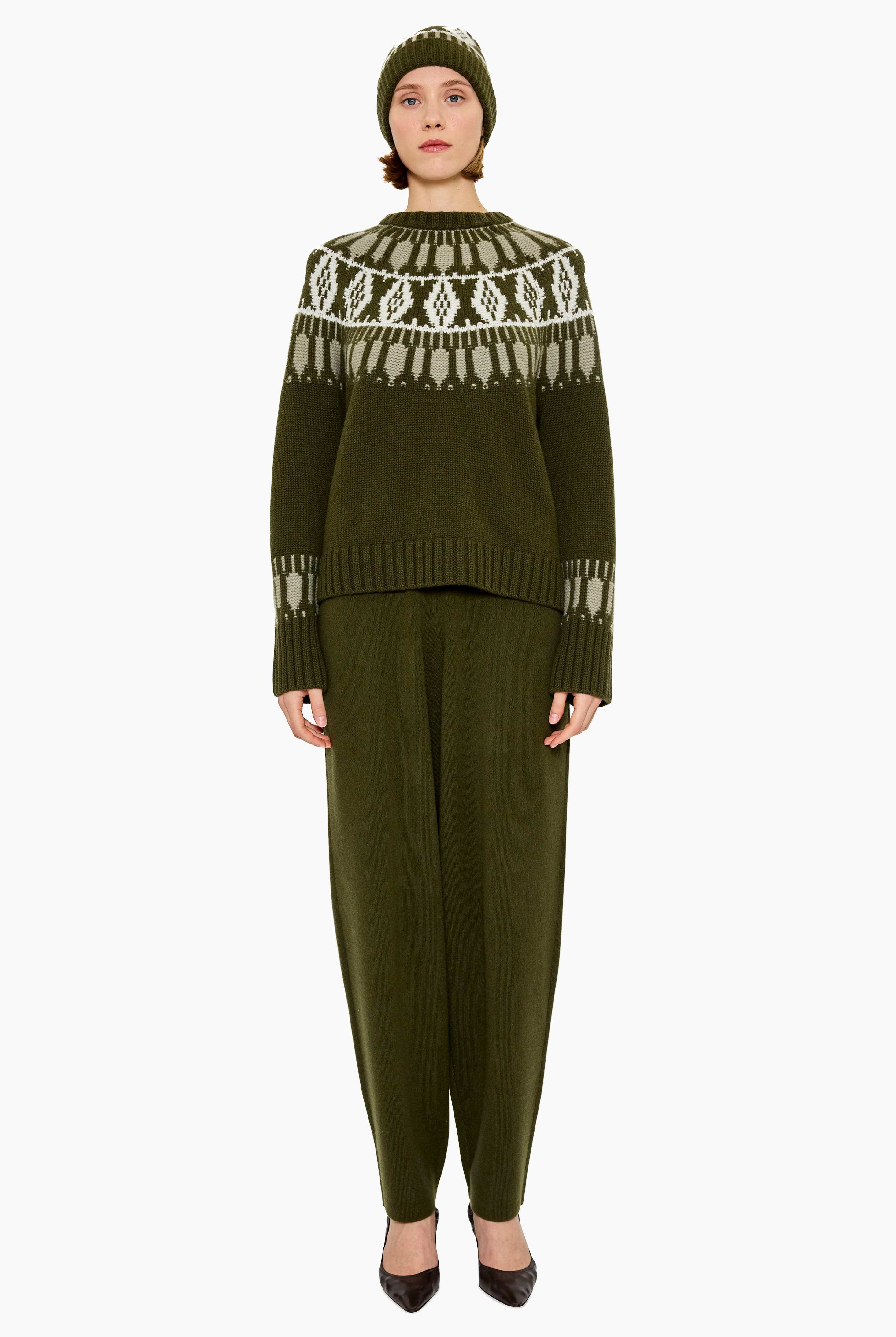 Jackson cashmere Sweater - Dark Olive & Olive Grey – front view