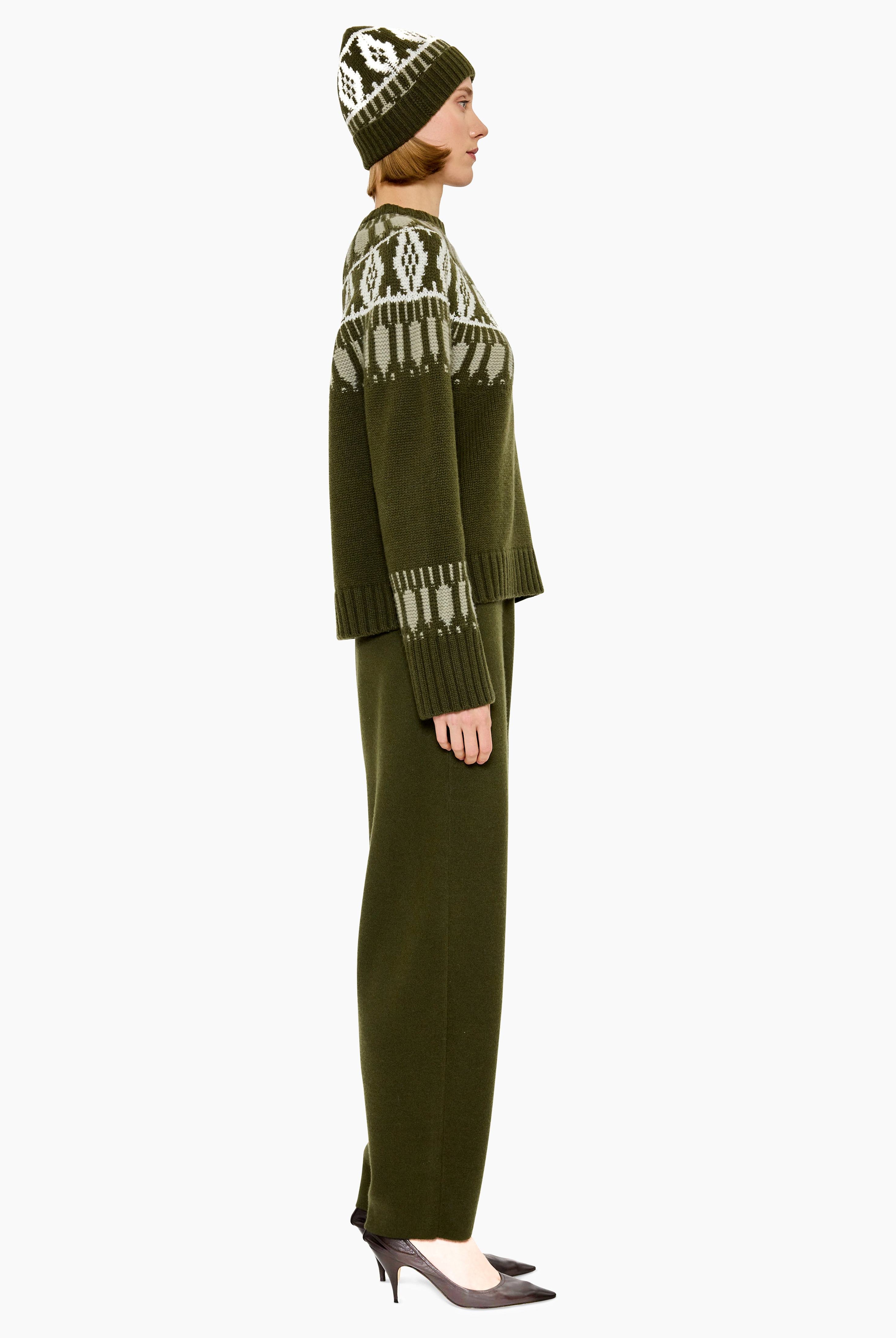Jackson cashmere Sweater - Dark Olive & Olive Grey – side view