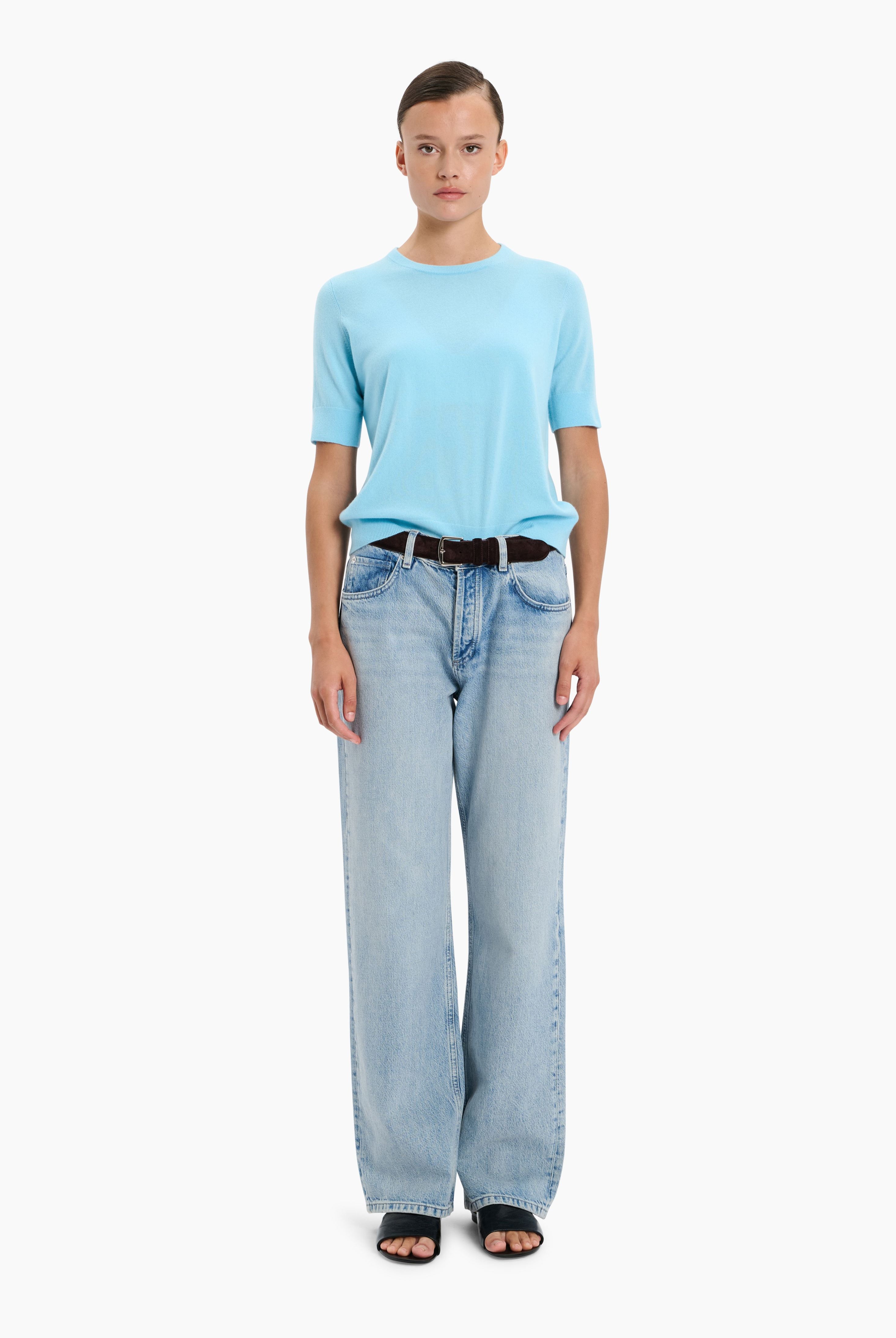 Logan Crew T-cashmere Shirt - Aquamarine – front view