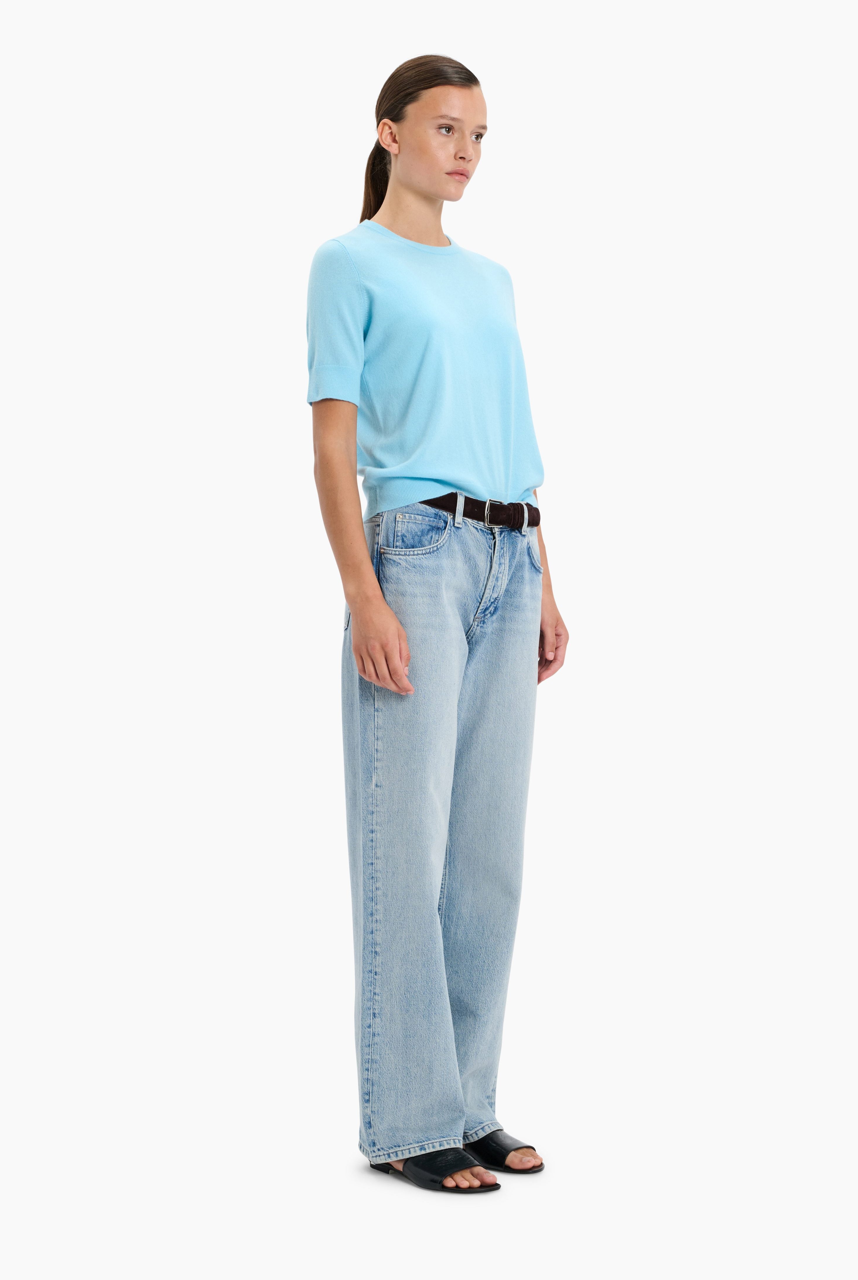 Logan Crew T-cashmere Shirt - Aquamarine – side view