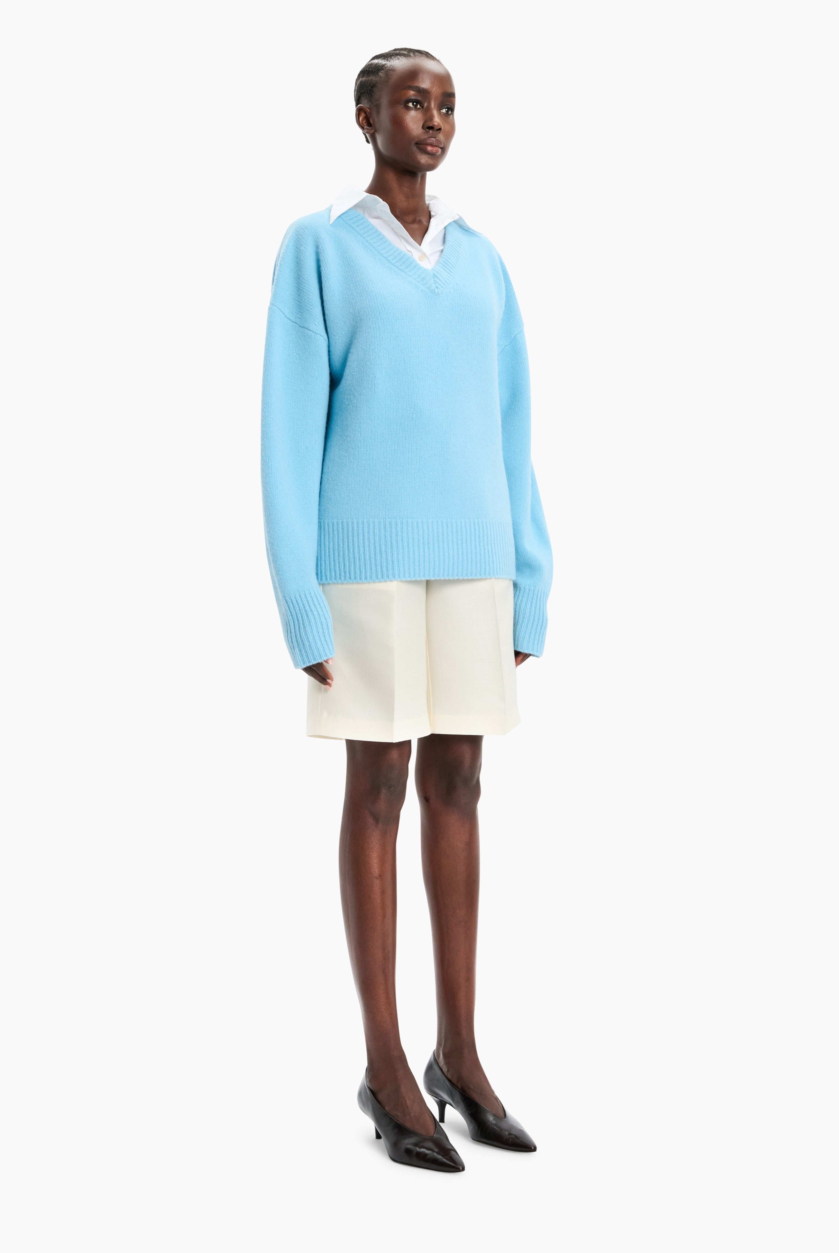 Estelle cashmere Sweater - Aquamarine – side view
