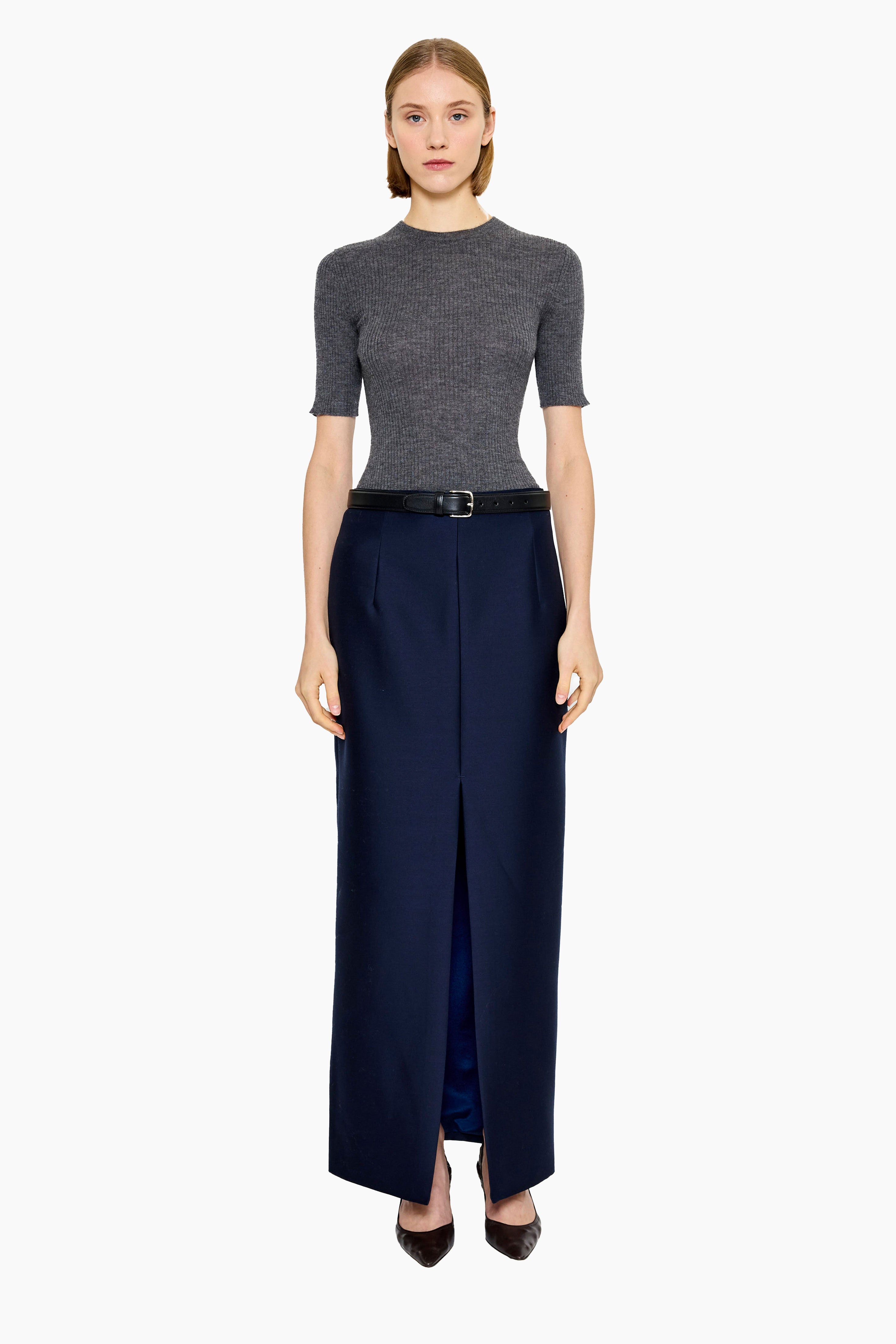 Belsize T-cashmere Shirt - Charcoal – front view
