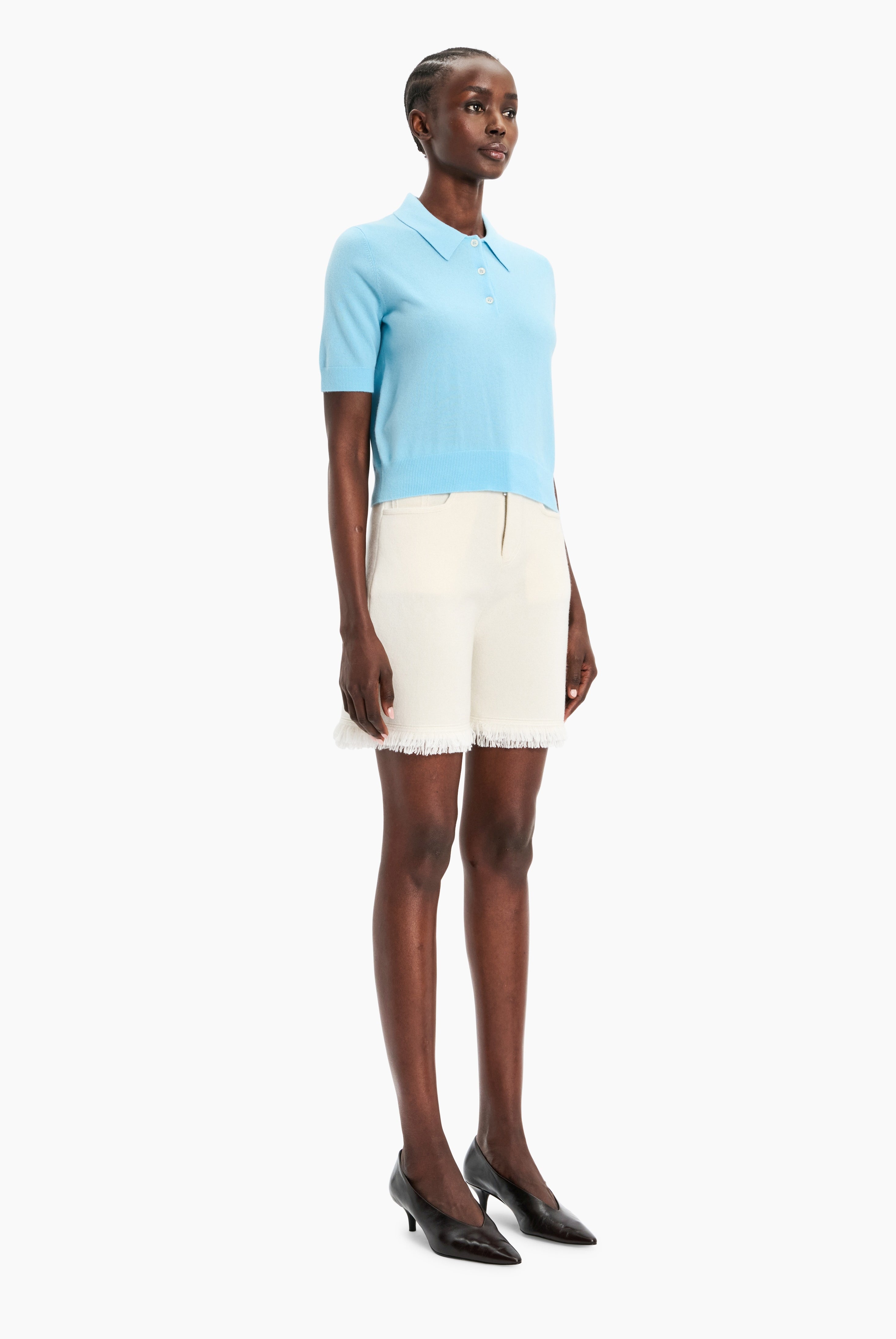 Octavia Polo cashmere Shirt - Aquamarine – side view